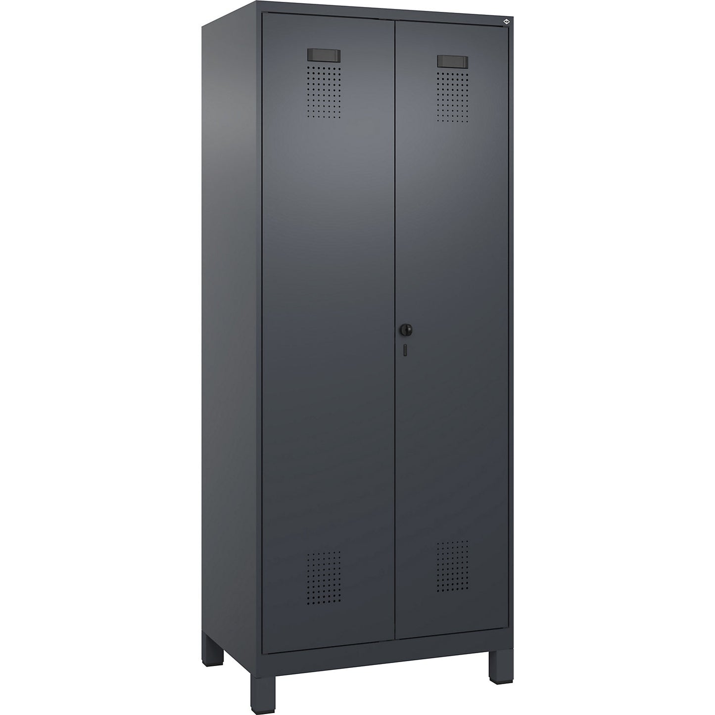 Evolo PLUS clean and dirty locker, 1 compartment, shortened centre divider, grey, W 800 mm, with wide feet, security rotary bolt.