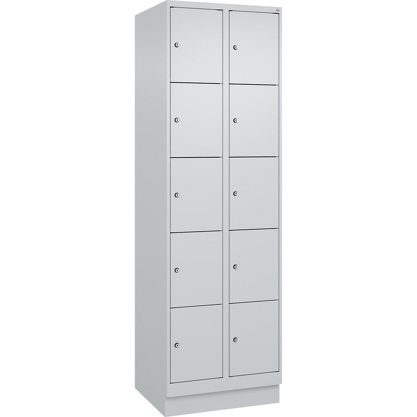 Evolo PLUS 5-fold compartment locker, 2 compartments, light grey, W 600 mm, 10 compartments, with base plinth, cylinder lock.