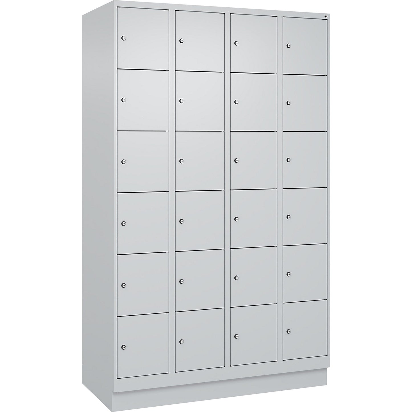 Evolo PLUS 6-fold compartment locker, 4 compartments, light grey, W 1200 mm, 24 compartments, with base plinth, cylinder lock.