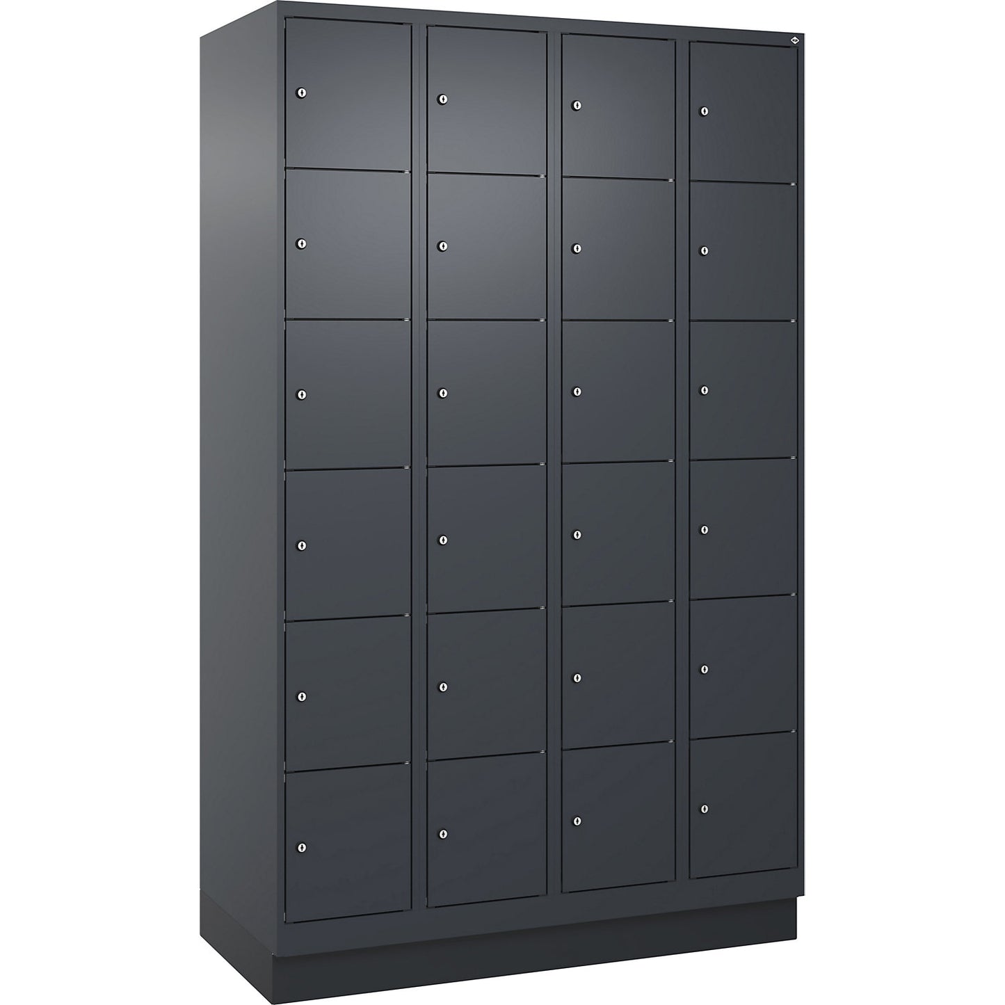 Evolo PLUS 6-fold compartment locker, 4 compartments, grey, W 1200 mm, 24 compartments, with base plinth, cylinder lock.