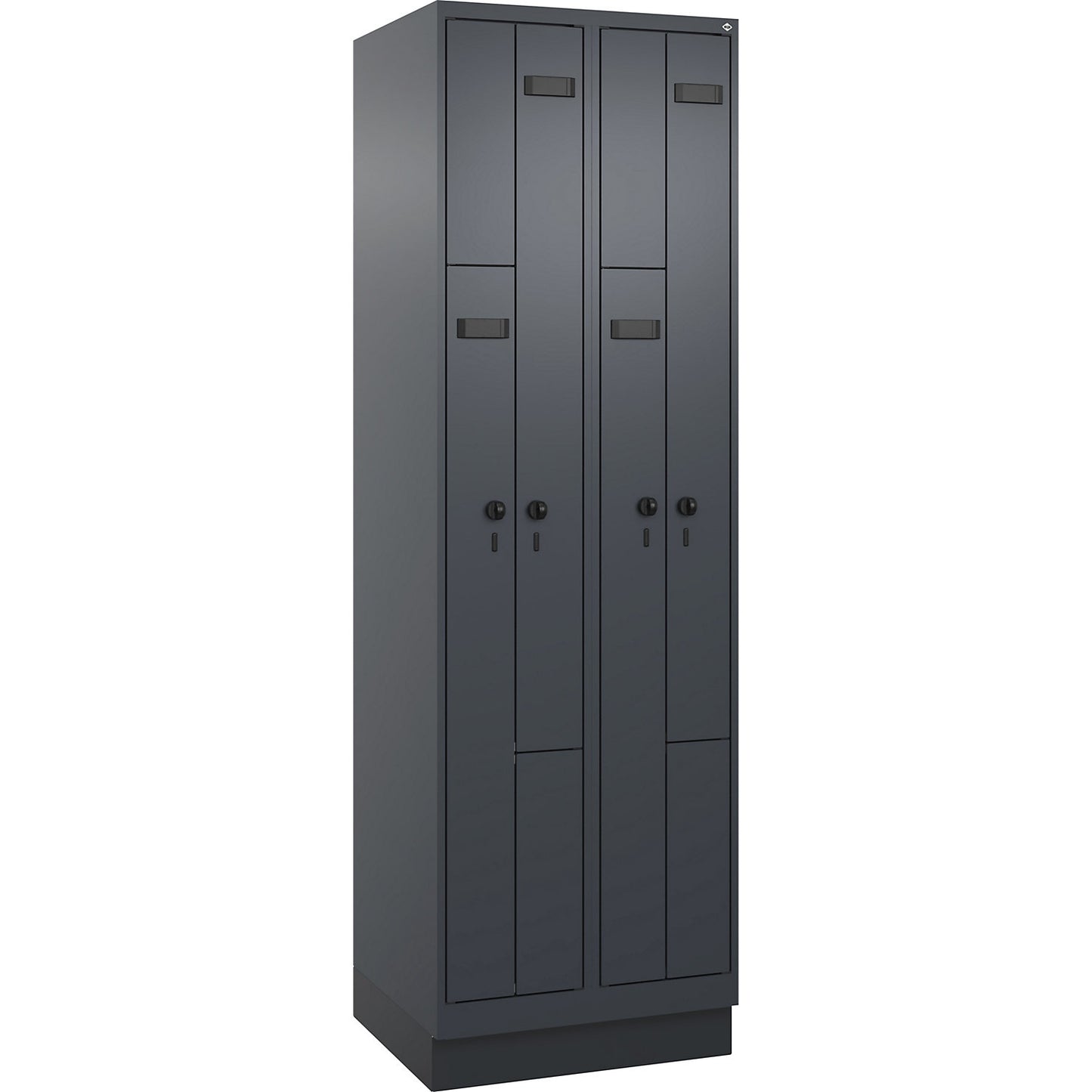 Evolo PLUS Z-locker, 2 compartments, grey, W 600 mm, 4 compartments, with base plinth, security rotary bolt.