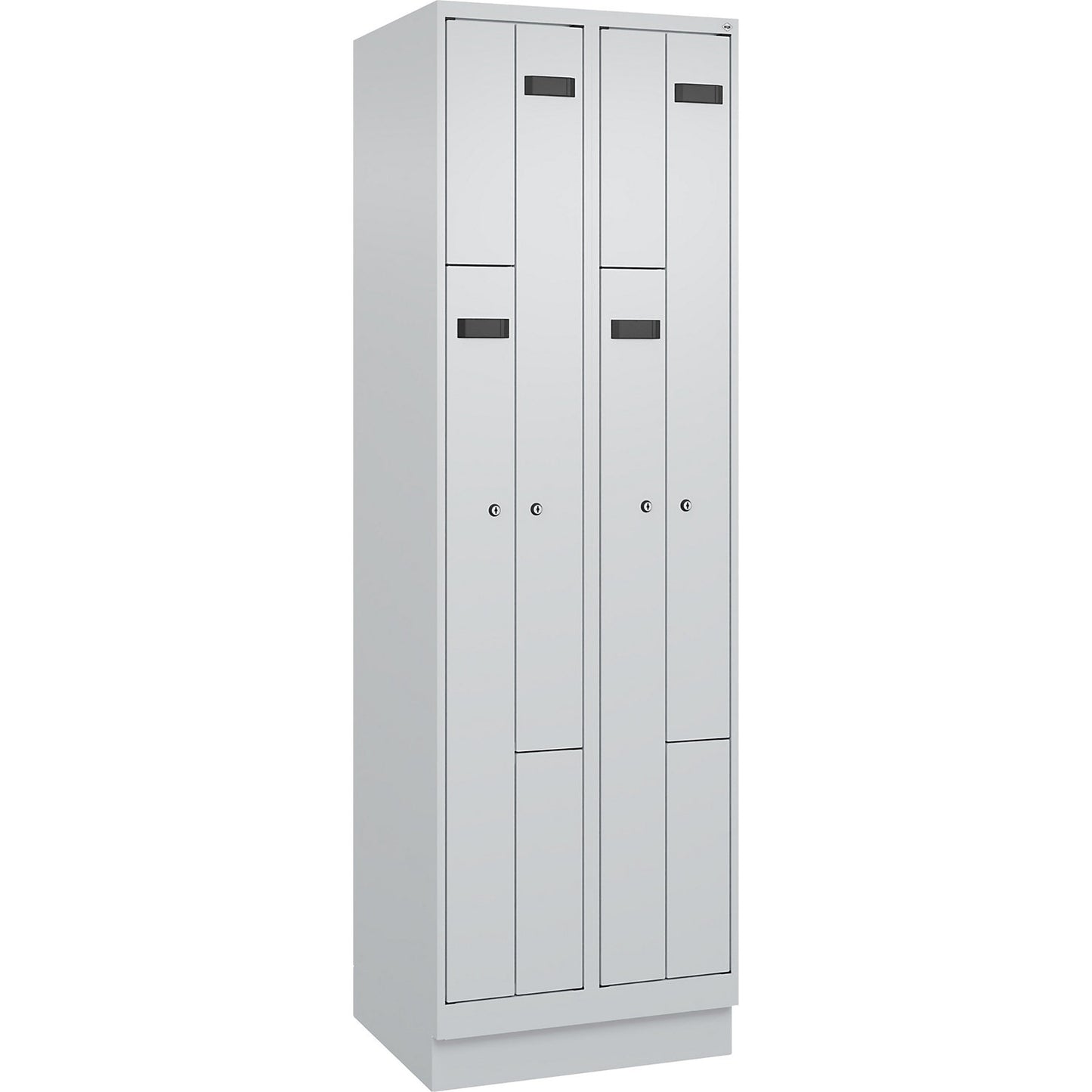 Evolo PLUS Z-locker, 2 compartments, light grey, W 600 mm, 4 compartments, with base plinth, cylinder lock.