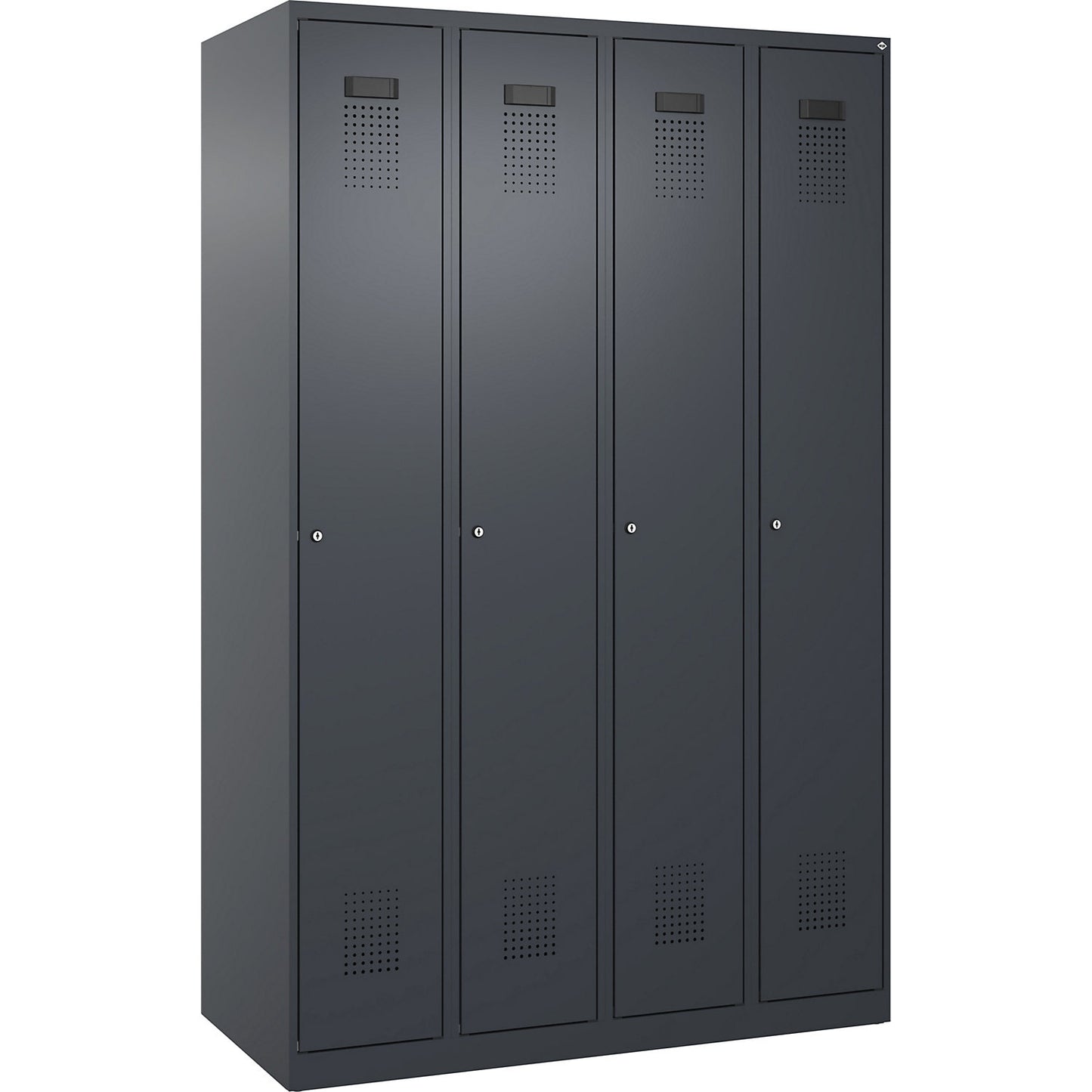 Evolo PLUS locker, 4 compartments, grey, W 1200 mm, with floor glides, cylinder lock.