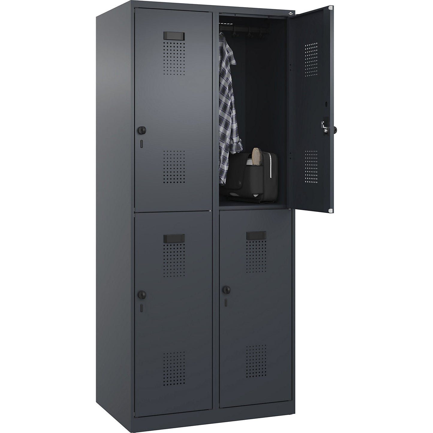 Evolo PLUS double deck clothes locker, 2 compartments, grey, W 800 mm, with floor glides, rotary bolt.