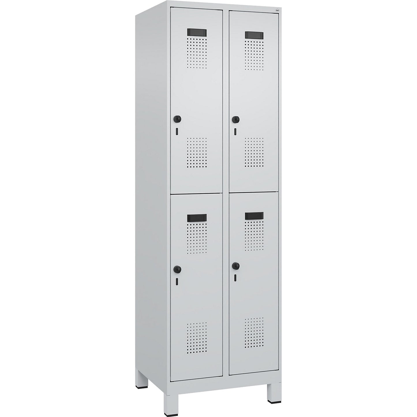 Evolo PLUS double deck clothes locker, 2 compartments, light grey, W 600 mm, with wide feet, rotary bolt.