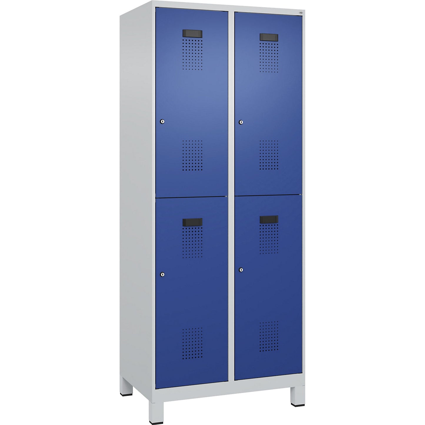 Evolo PLUS double deck clothes locker, 2 compartments, light grey / gentian blue, W 800 mm, with wide feet, cylinder lock.