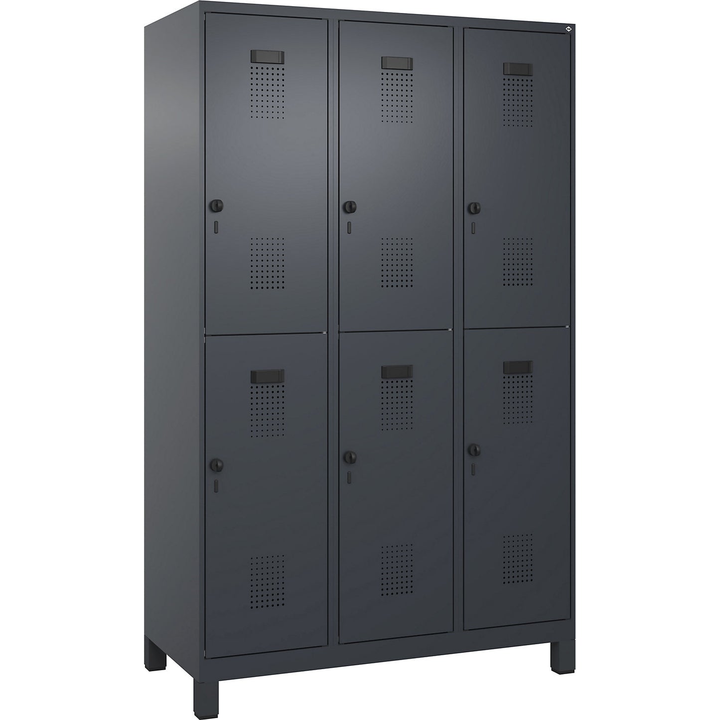 Evolo PLUS double deck clothes locker, 3 compartments, grey, W 1200 mm, with wide feet, rotary bolt.