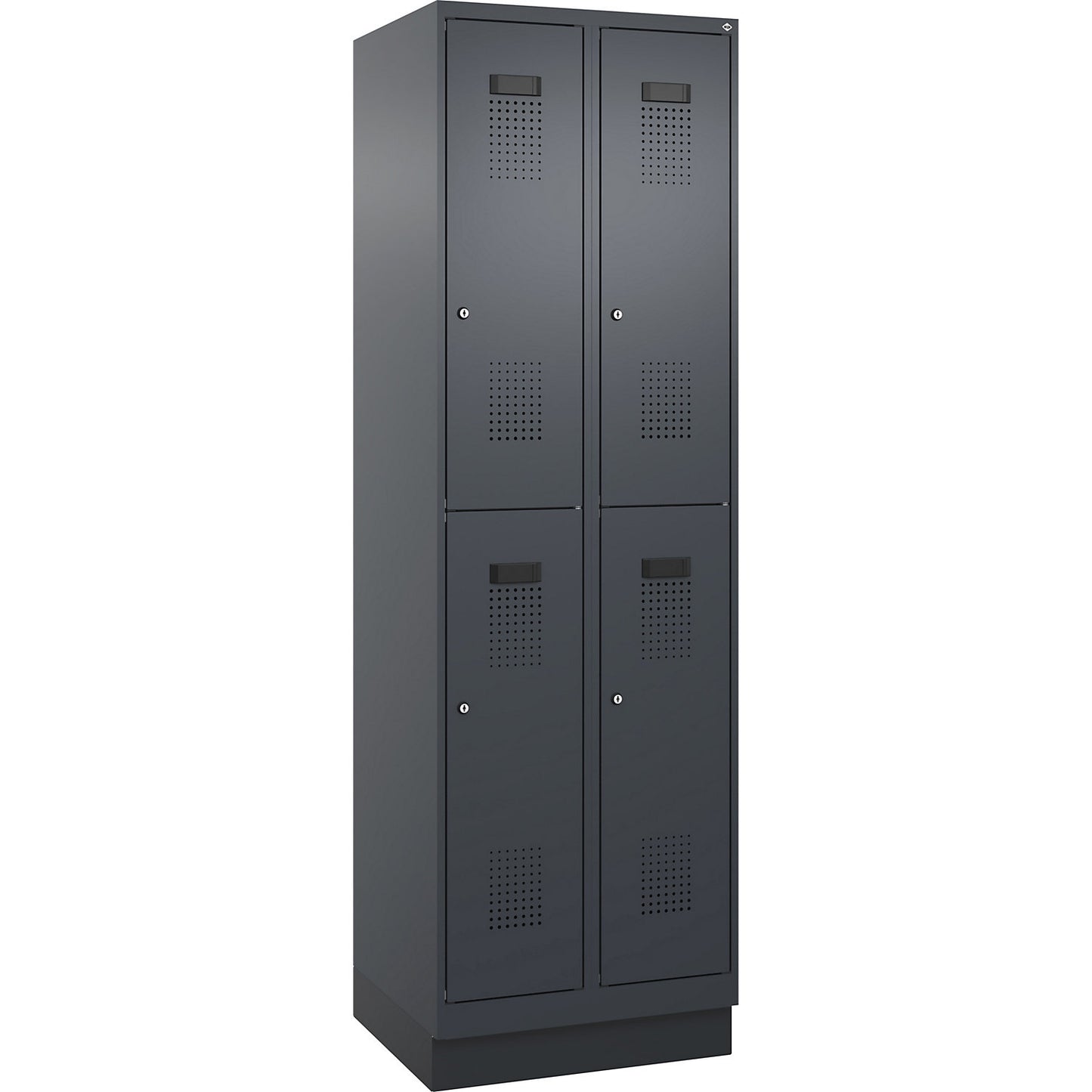 Evolo PLUS double deck clothes locker, 2 compartments, grey, W 600 mm, with base plinth, cylinder lock.