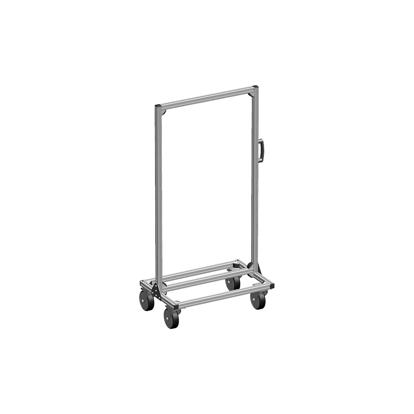 Aluminium mobile rack for open fronted storage bins, double sided, can be fitted out as required.