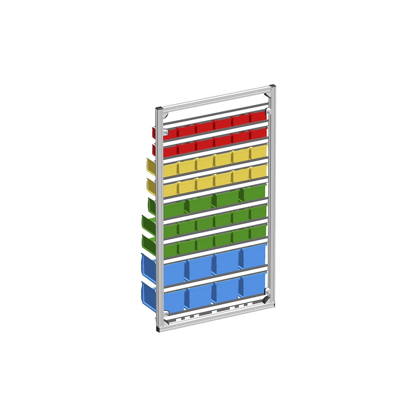 Wall shelf unit with open fronted storage bins, HxW 1190 x 660 mm, with 48 bins.