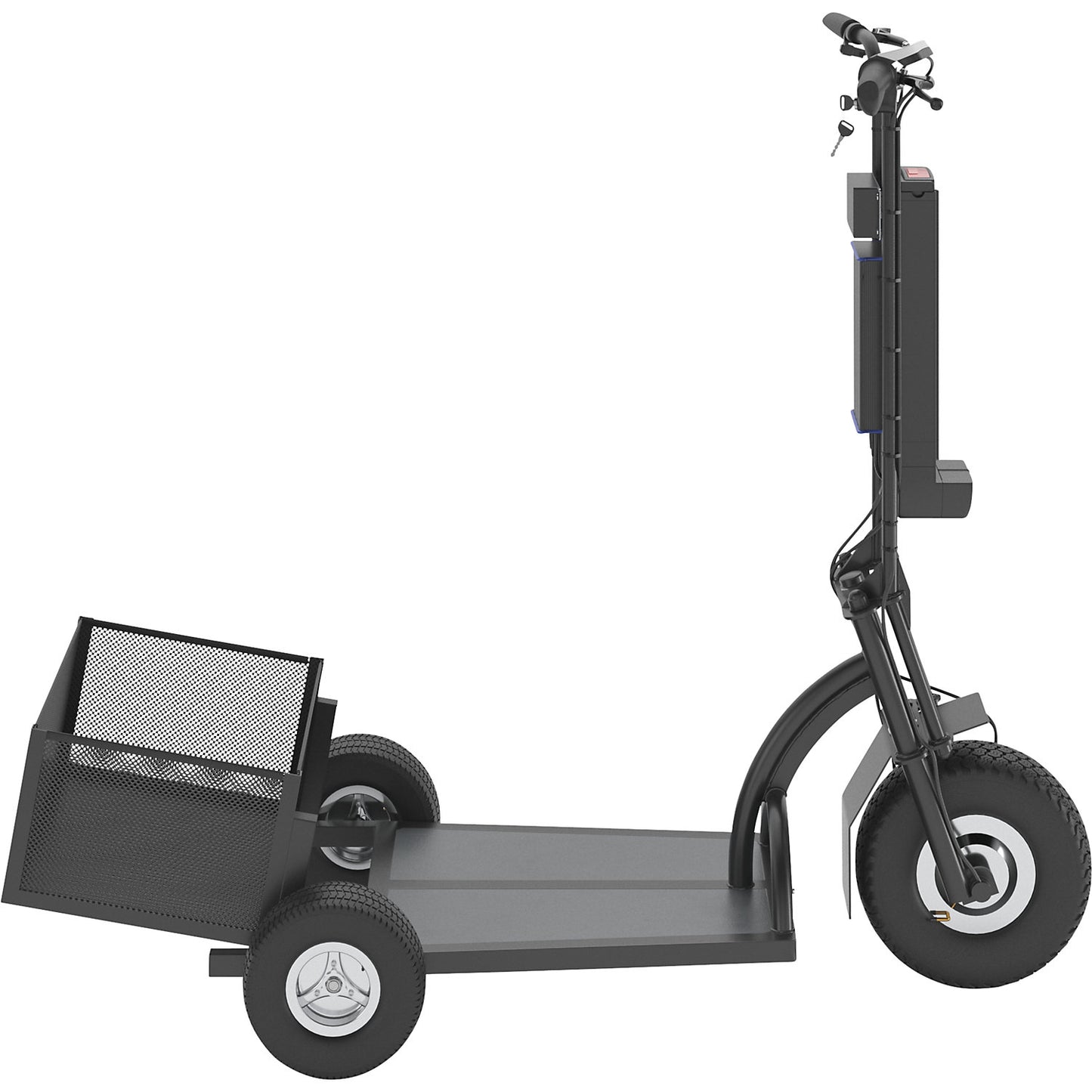 PRO electric transport dolly, 800 W, 3 wheels, with basket at rear, black.