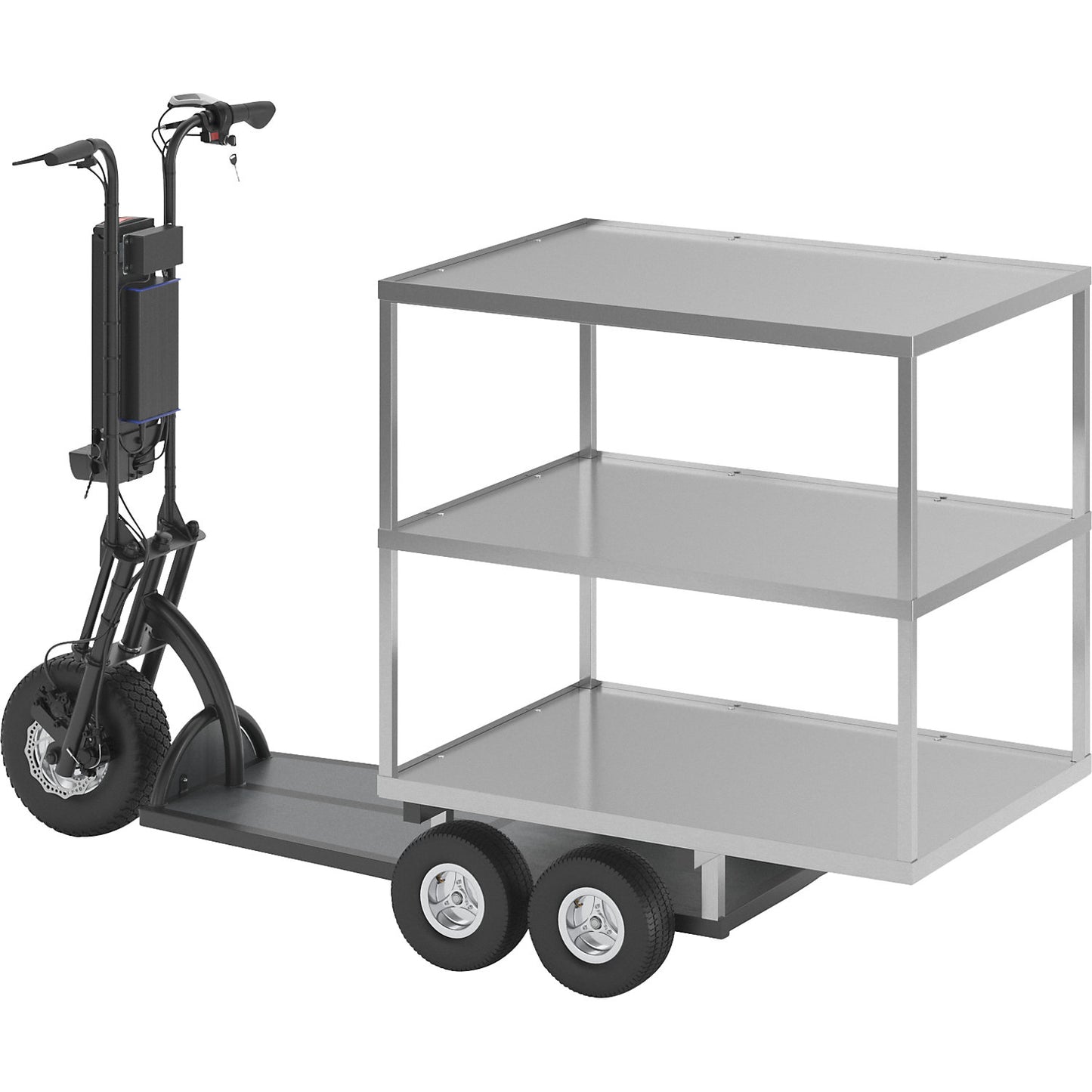 XXL PRO electric transport dolly, 5 wheels, with shelf, black.