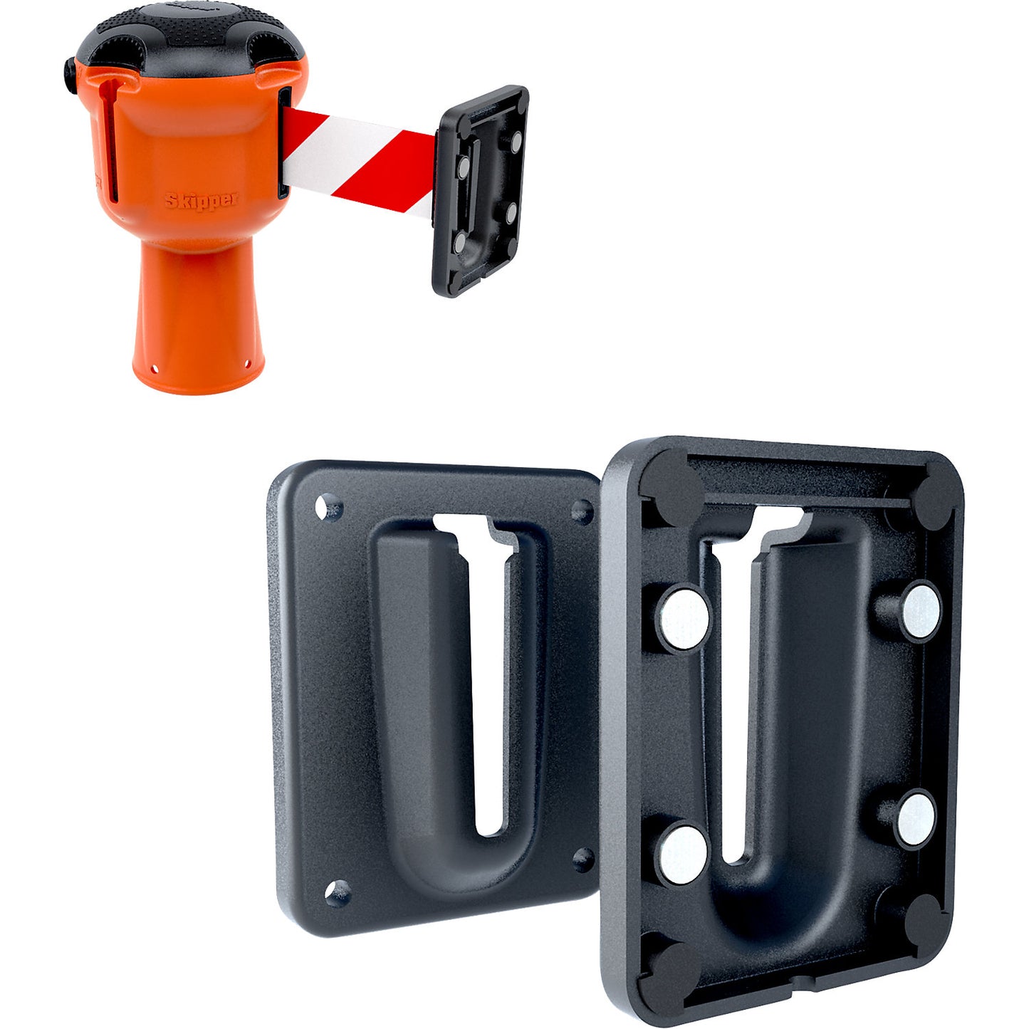 Belt barrier with magnetic clip, max. extension 9000 mm, red / white.