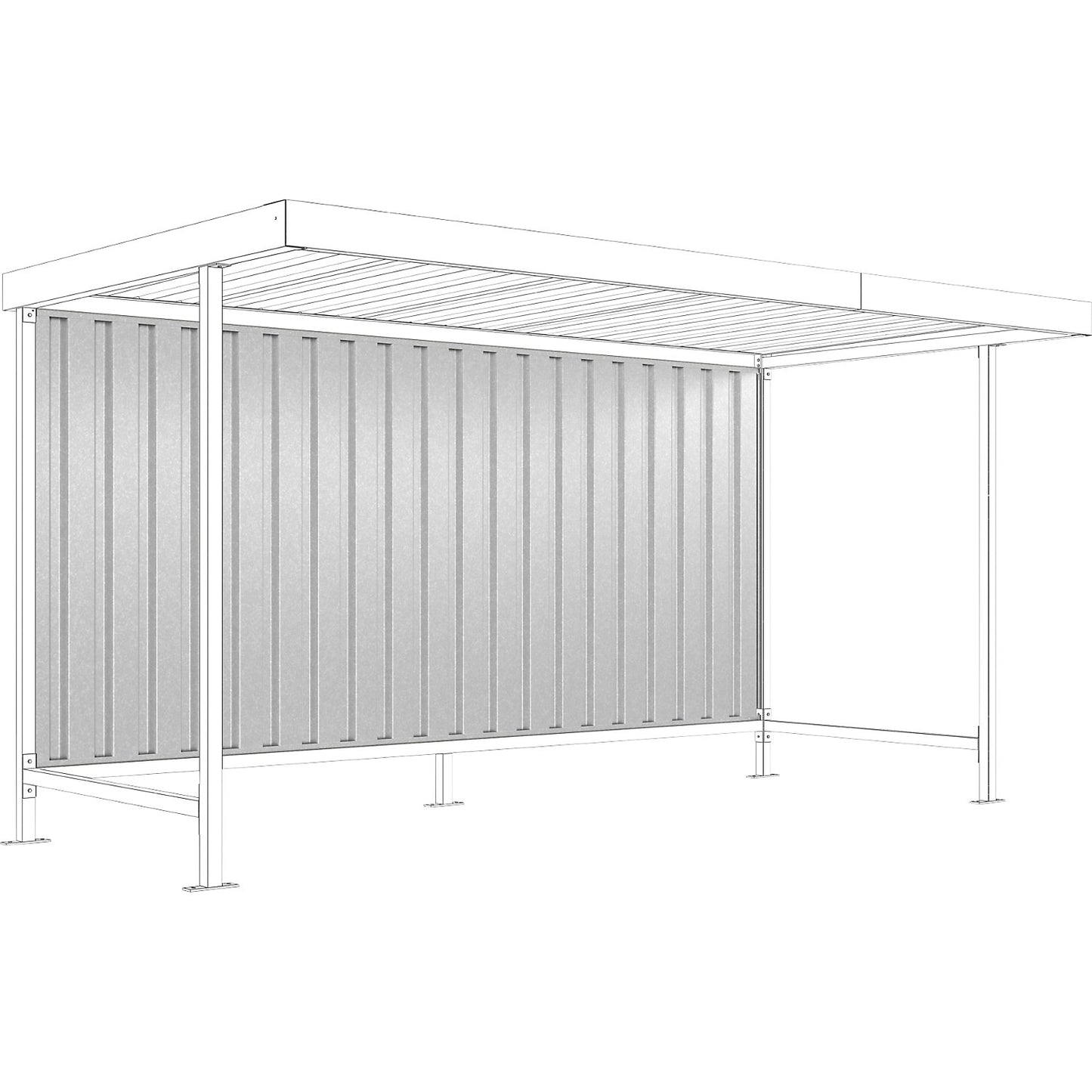 Rear panel for material shelter Leipzig, for single sided model, for standard and extension unit, W 4300 mm.