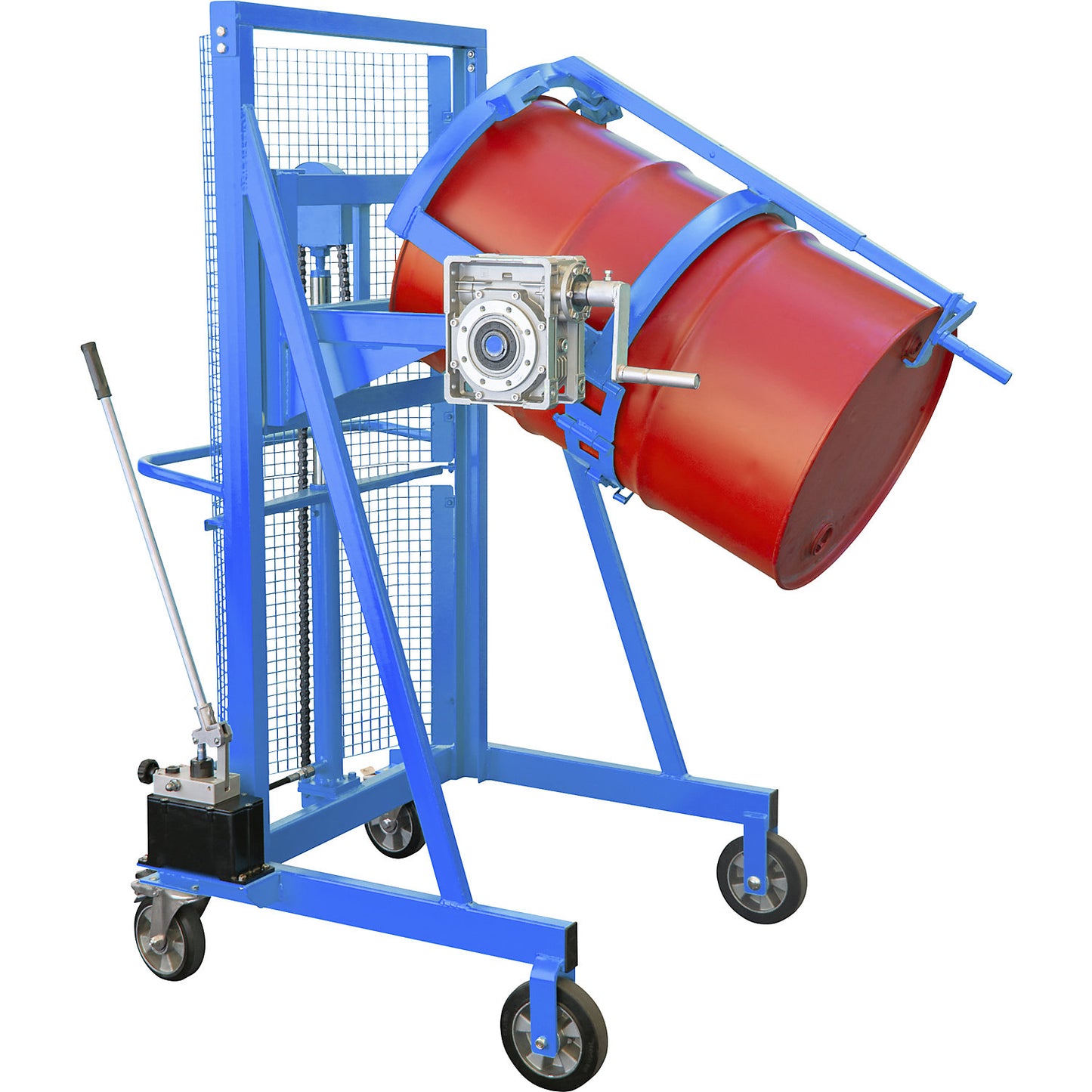 Liftomat L/M drum lifting and tilting unit, lifting height 1100 mm, max. load 350 kg, zinc plated.