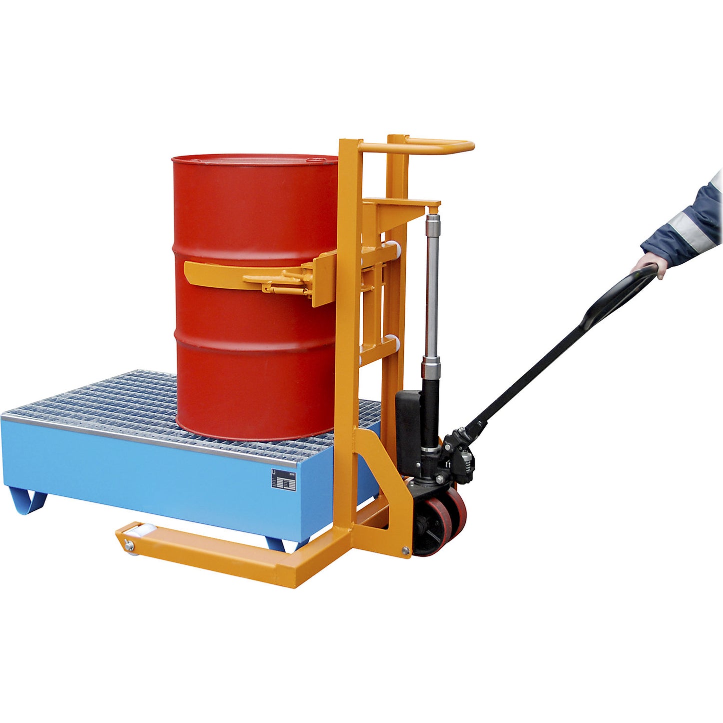 FHR 600 K drum mover, with drum clamp, lifting height 600 mm, yellow orange.