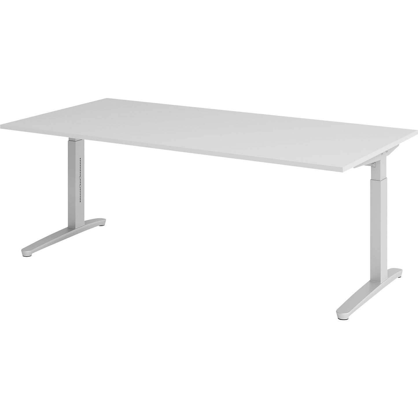ANNY - Desk with C-foot frame, height adjustable 650 - 850 mm, width 2000 mm, aluminium silver / light grey.