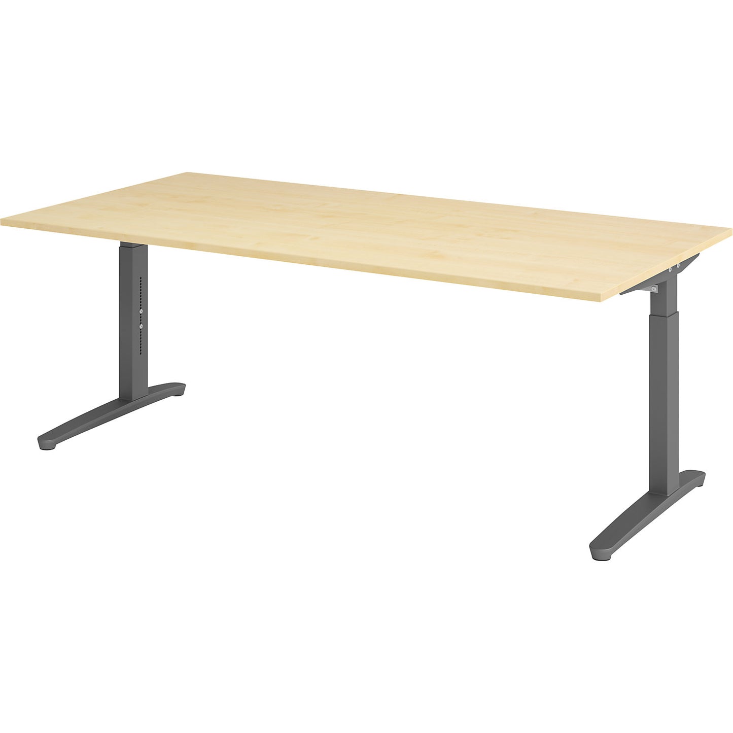 ANNY - Desk with C-foot frame, height adjustable 650 - 850 mm, width 2000 mm, graphite / maple.