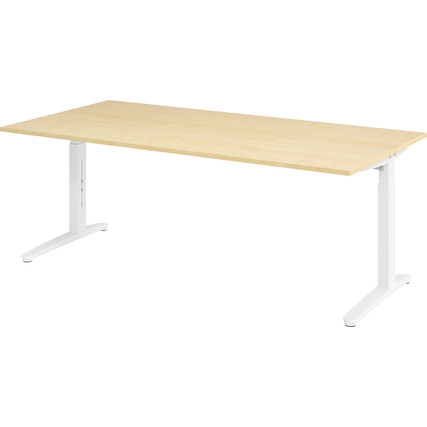 ANNY - Desk with C-foot frame, height adjustable 650 - 850 mm, width 2000 mm, white / maple.