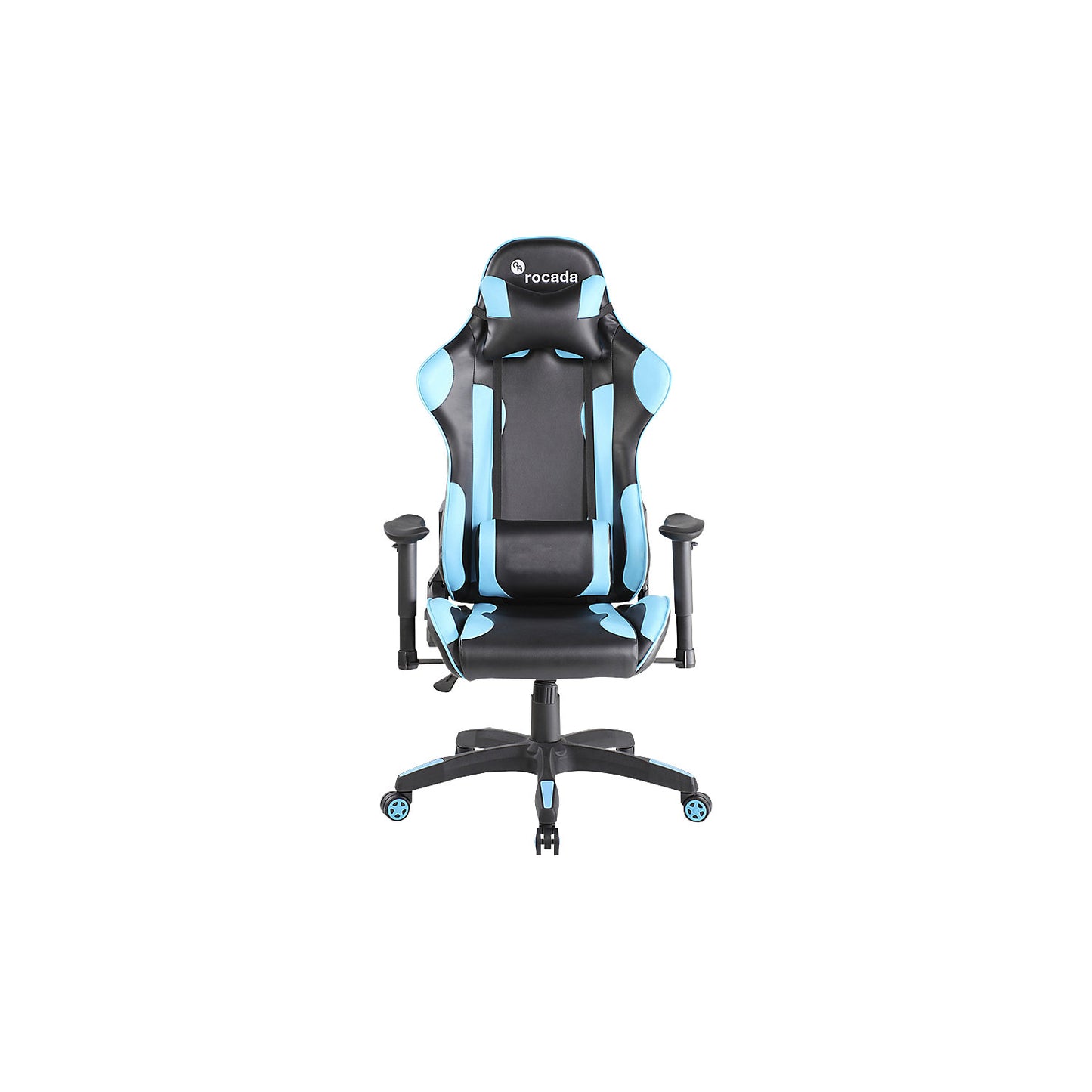 Gaming office chair, rocker mechanism with counterweight adjustment, black/blue.