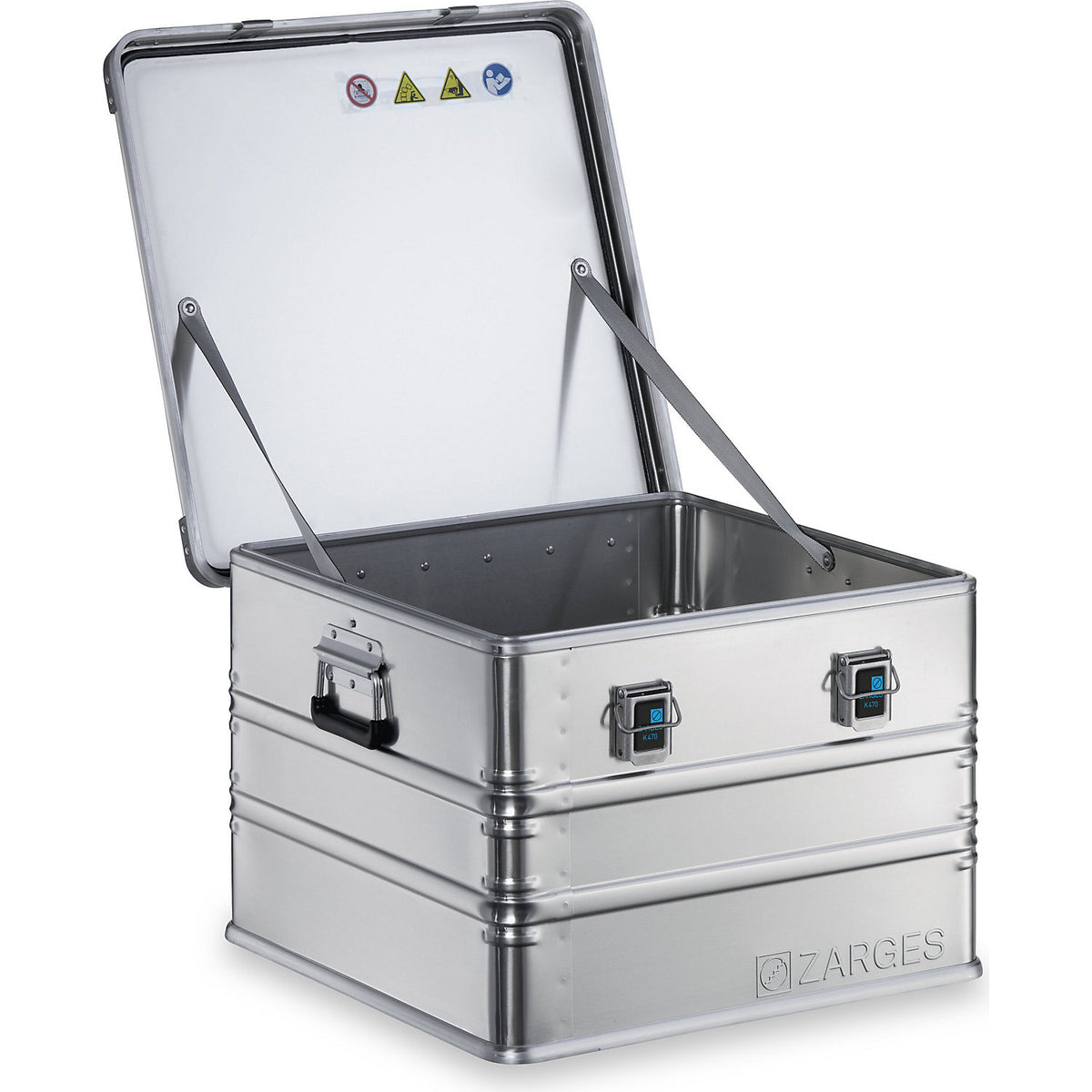 Aluminium transport case, capacity 115 l, internal LxWxH 550 x 550 x 380 mm, robust construction.