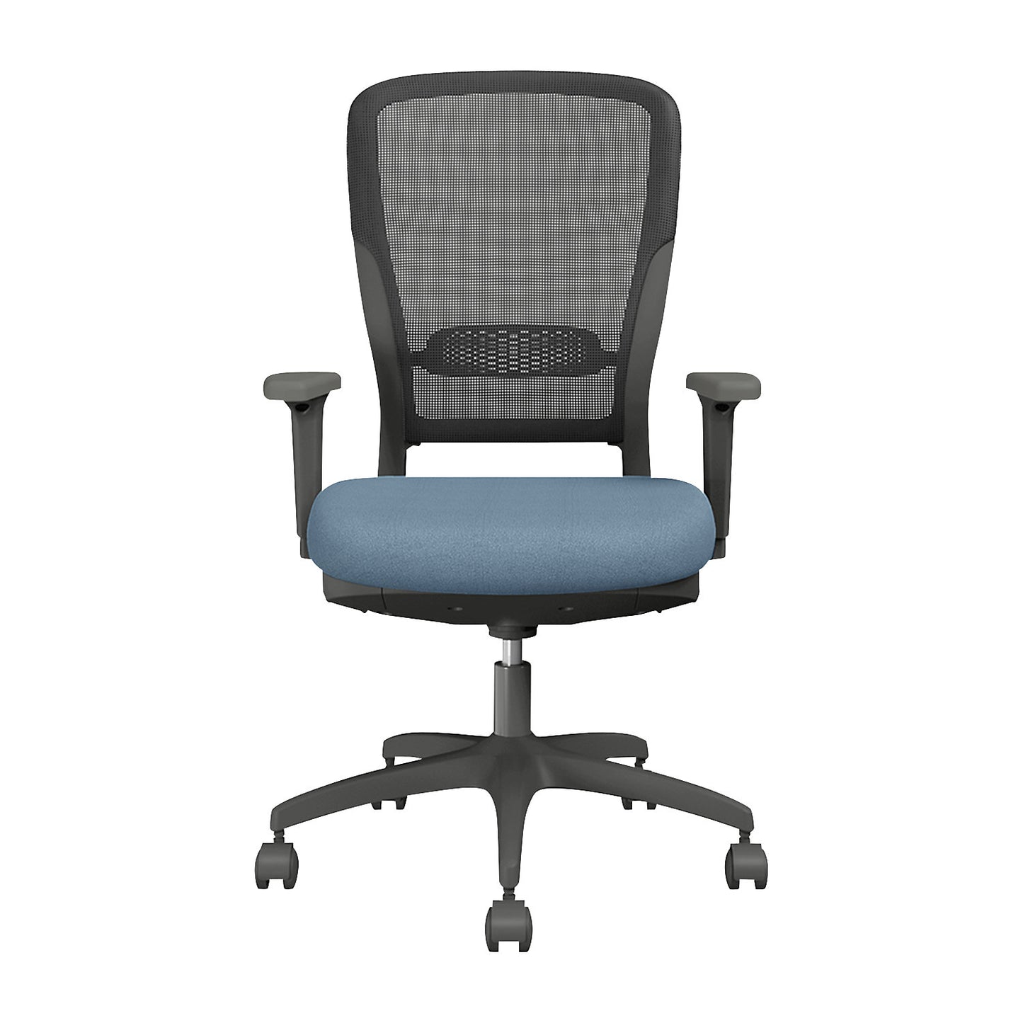MOTION office chair, mesh backrest, dark grey, light blue.