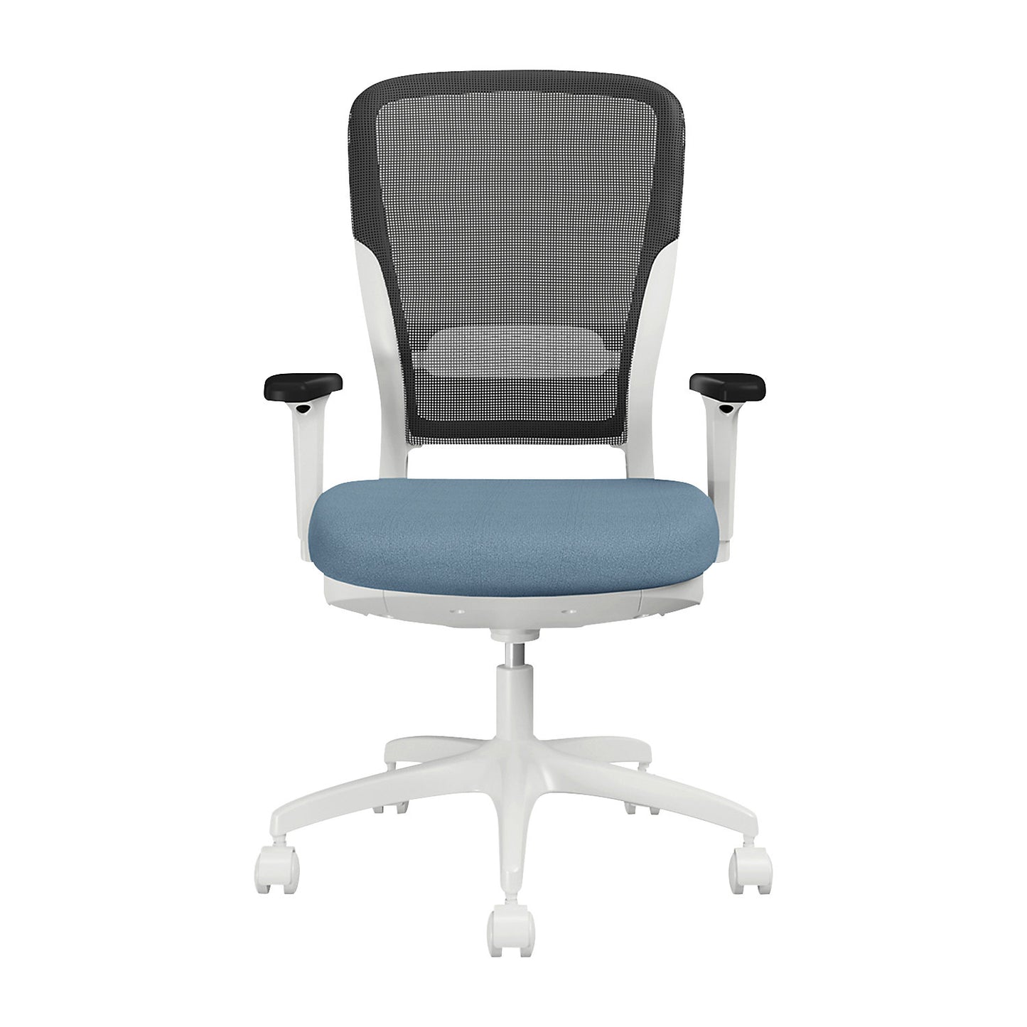 MOTION office chair, mesh backrest, white, light blue.