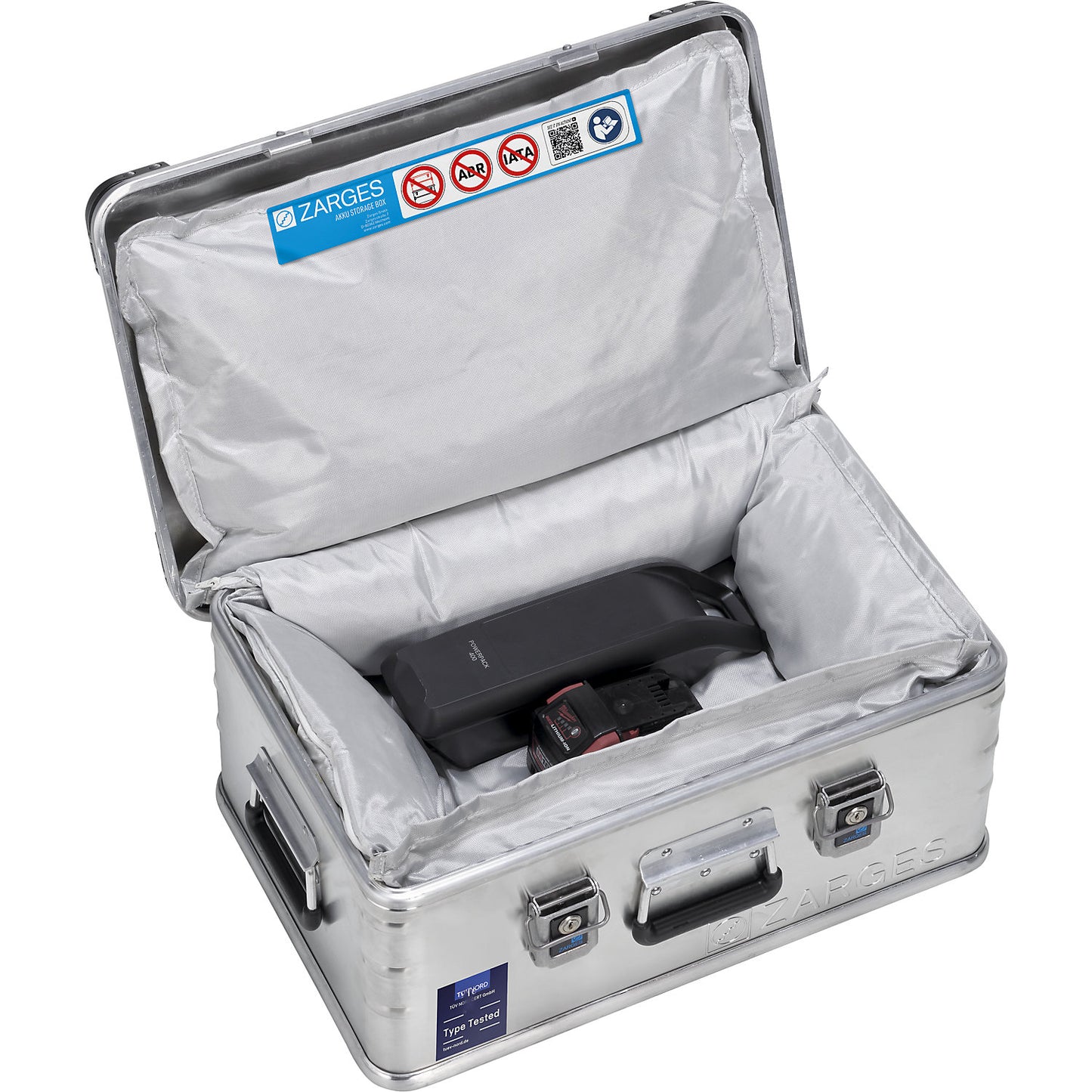 AKKU STORAGE BOX safety container, LxWxH 600 x 400 x 240 mm, aluminium.