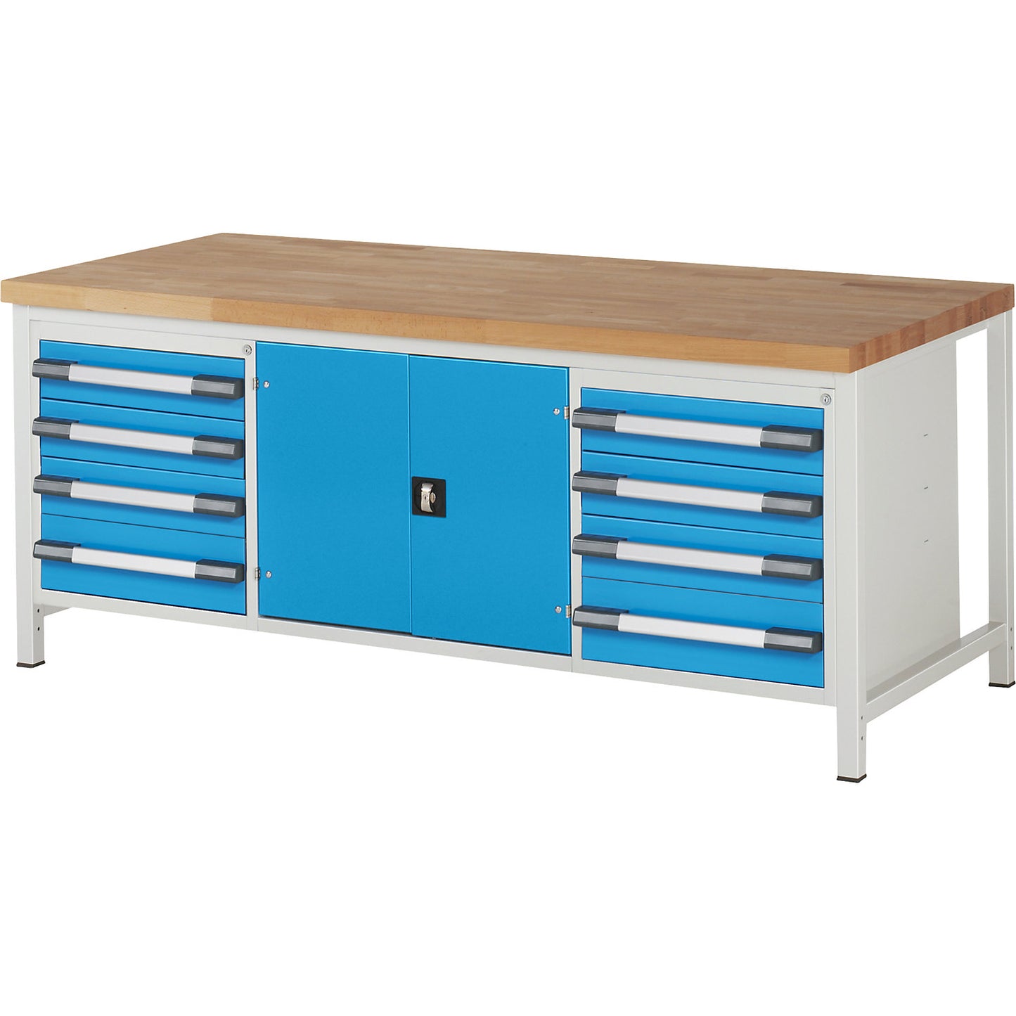 Workbench, Series 8000 frame construction, 8 drawers, 1 door compartment, WxD 2000 x 900 mm.