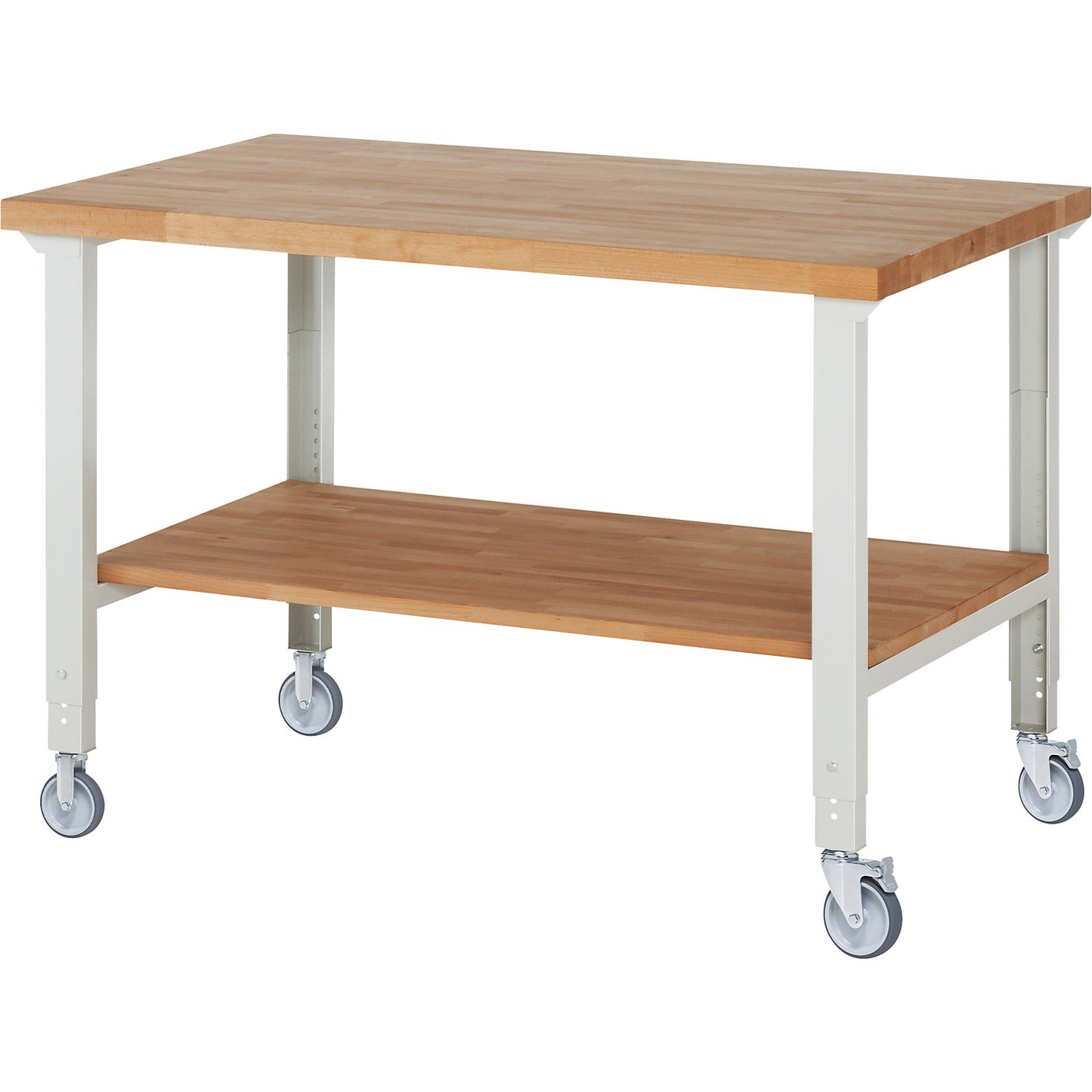 Mobile workbench series 7000, 2 fixed/2 swivel castors, shelf, worktop WxD 1500 x 900 mm.