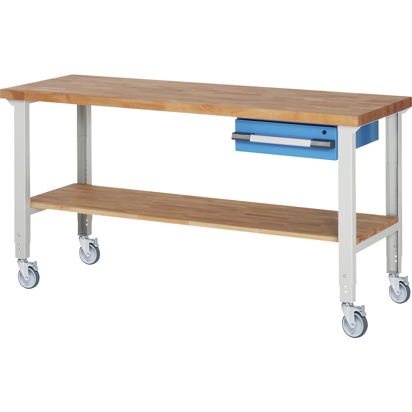 Mobile workbench series 7000, 4 swivel castors, 1 drawer, shelf, worktop WxD 2000 x 700 mm.