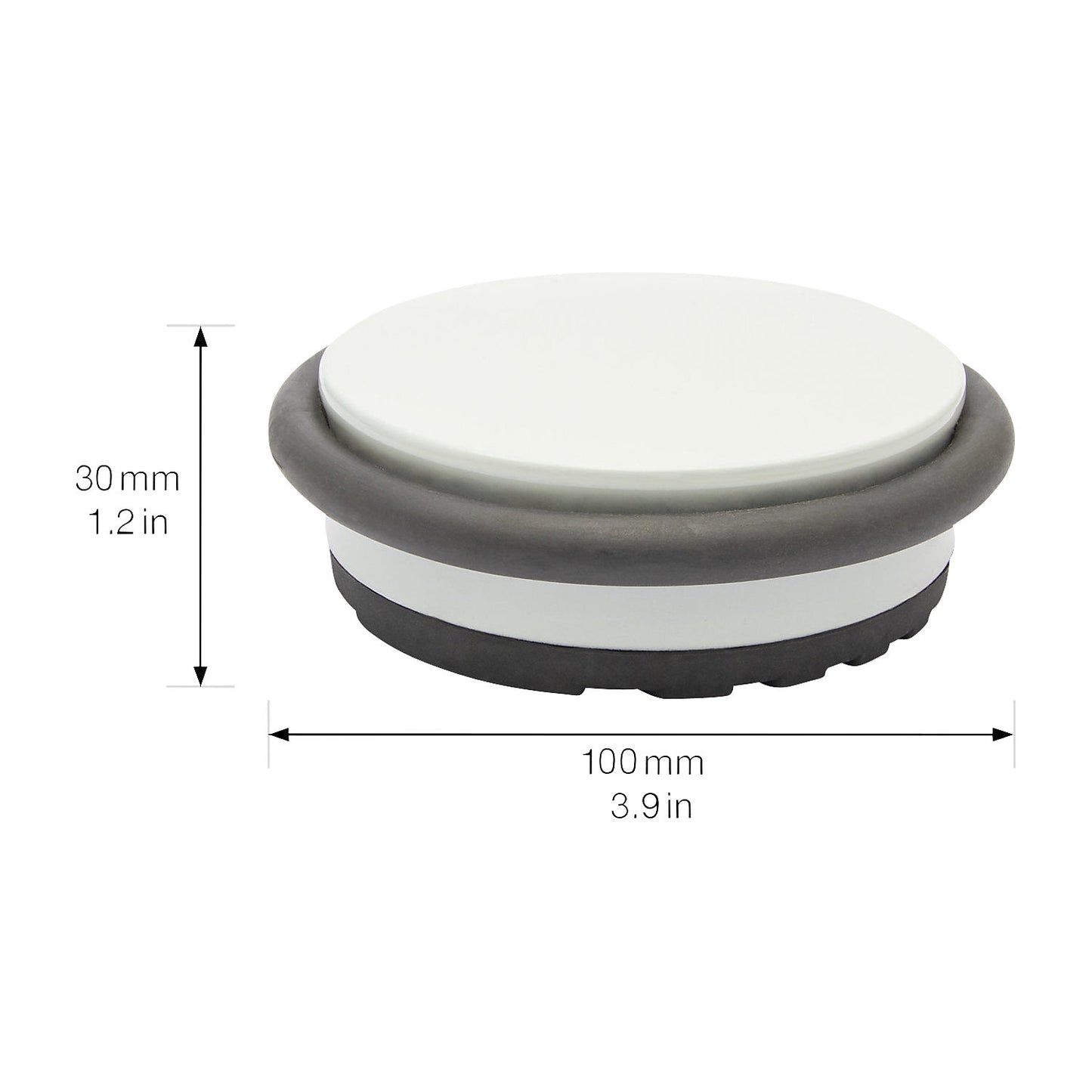 BIG DISK floor mounted door stopper, Ø 96 mm, pack of 2, height 30 mm, light grey.