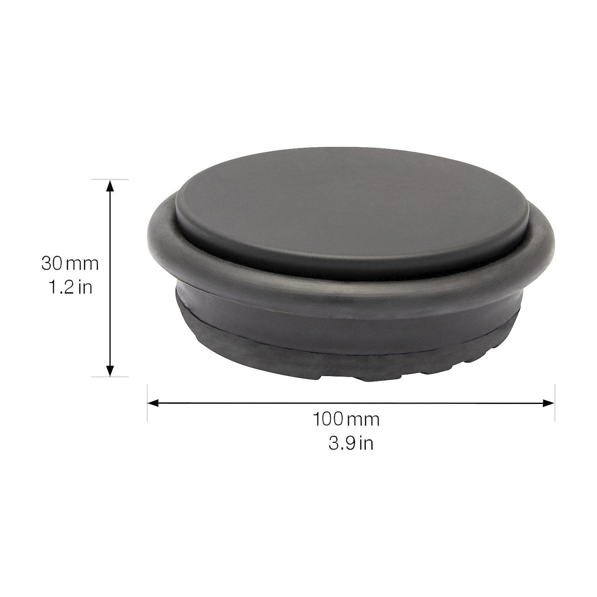 BIG DISK floor mounted door stopper, Ø 96 mm, pack of 2, height 30 mm, black.