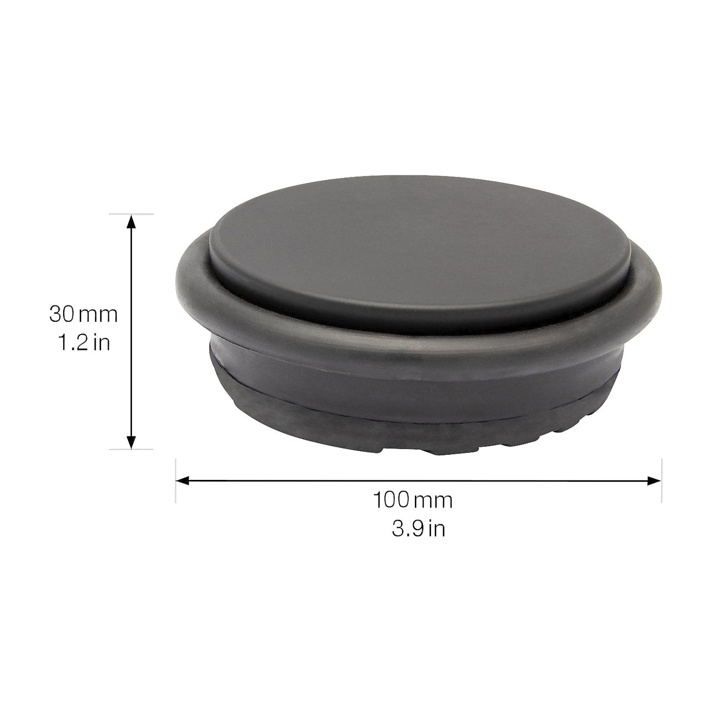 BIG DISK floor mounted door stopper, Ø 96 mm, pack of 2, height 30 mm, black.
