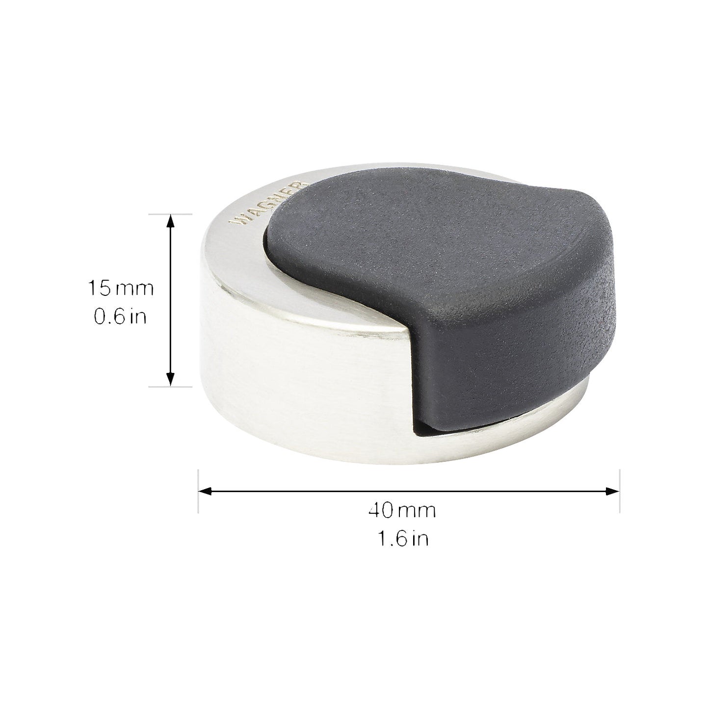 Floor/wall mounted door stopper, LxWxH 39 x 38 x 15 mm, pack of 2, stainless steel finish.