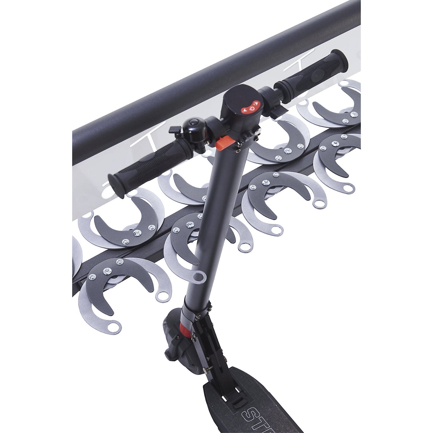 Pedal scooter stand, 6 parking spots, charcoal black.