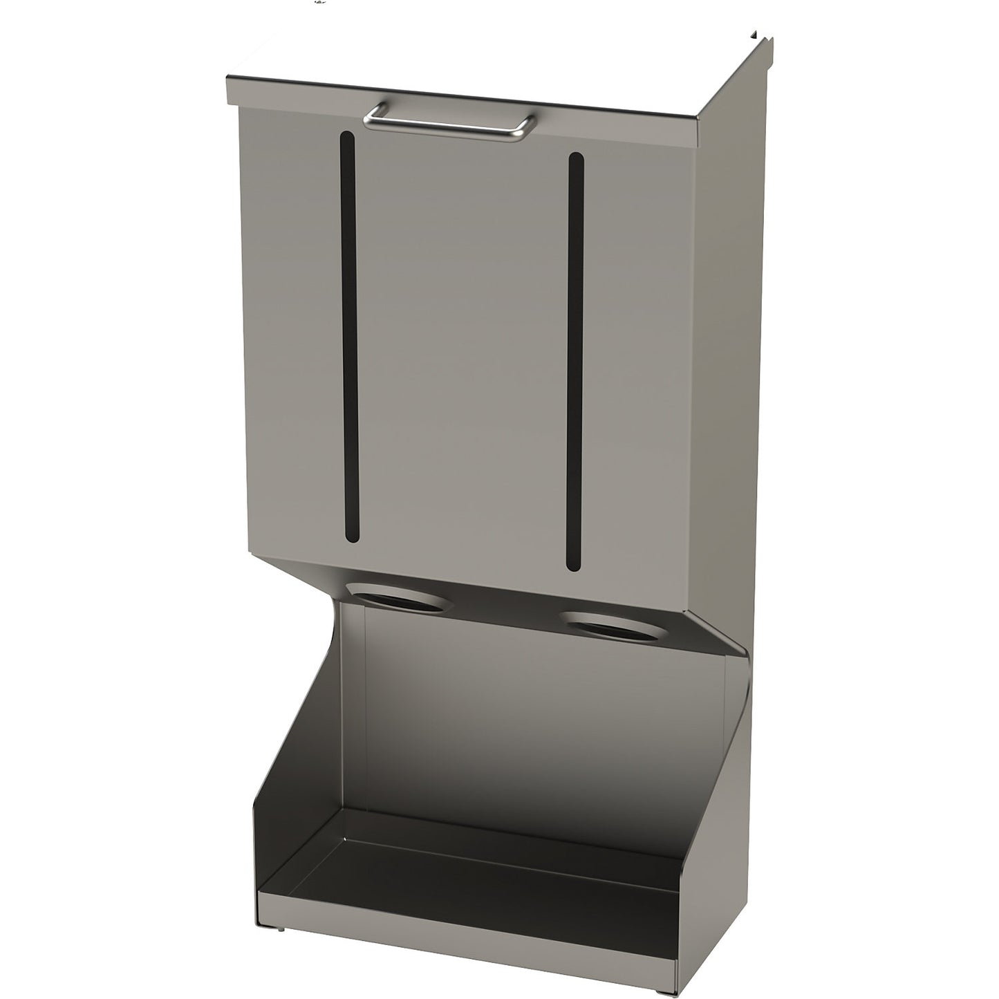 Dispenser box for disposable gloves, made of stainless steel, 2 dispenser openings.