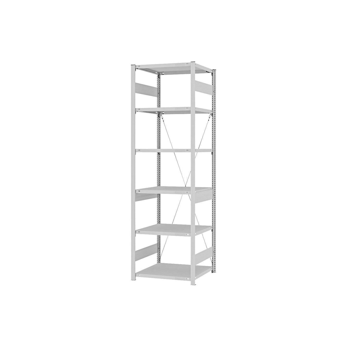 Heavy duty boltless shelving unit, single-sided, HxWxD 2500 x 750 x 600 mm, grey, standard shelf unit.