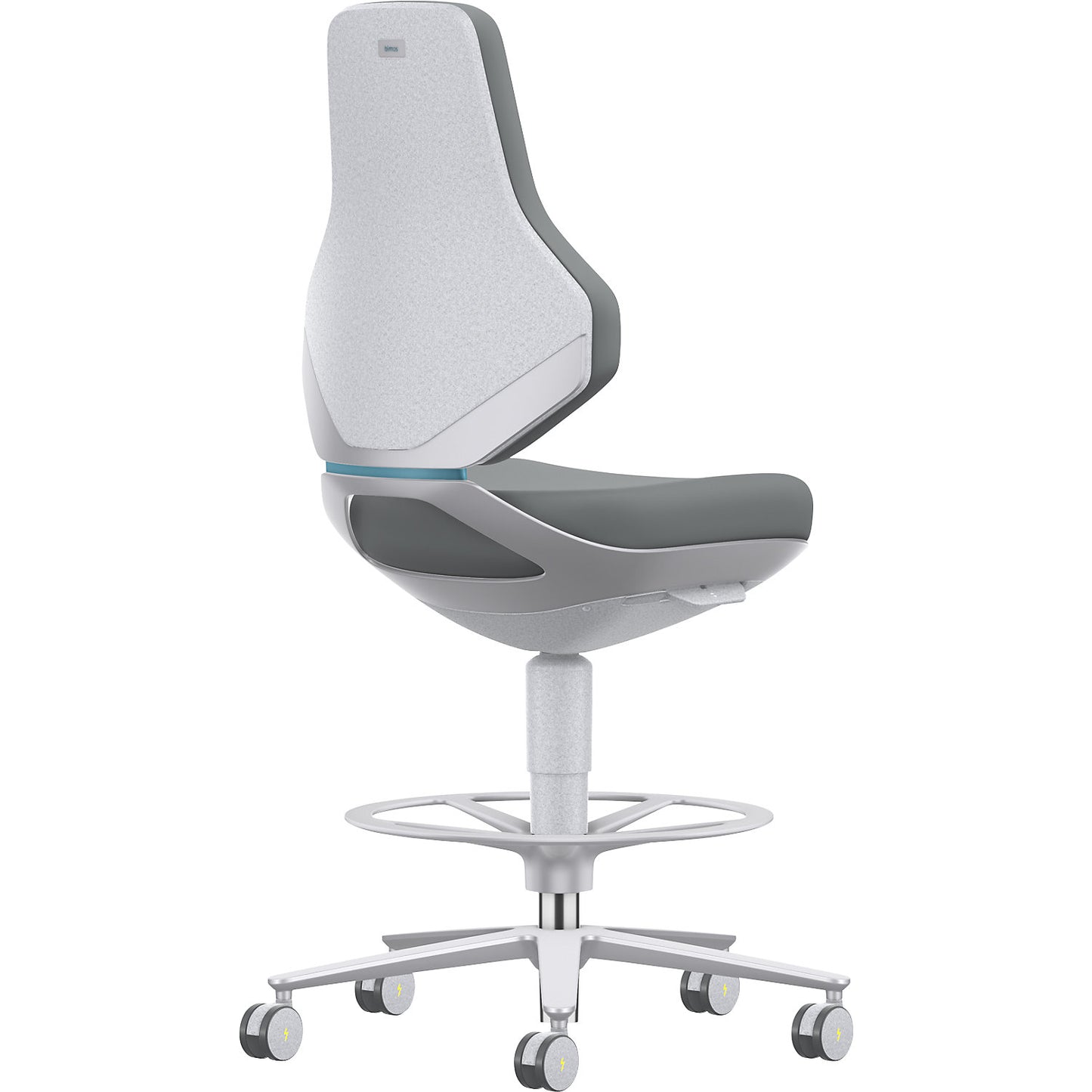 TEXON cleanroom industrial swivel chair, with sit stop castors + foot ring, height adjustment range 570 - 810 mm, Skintec, grey.