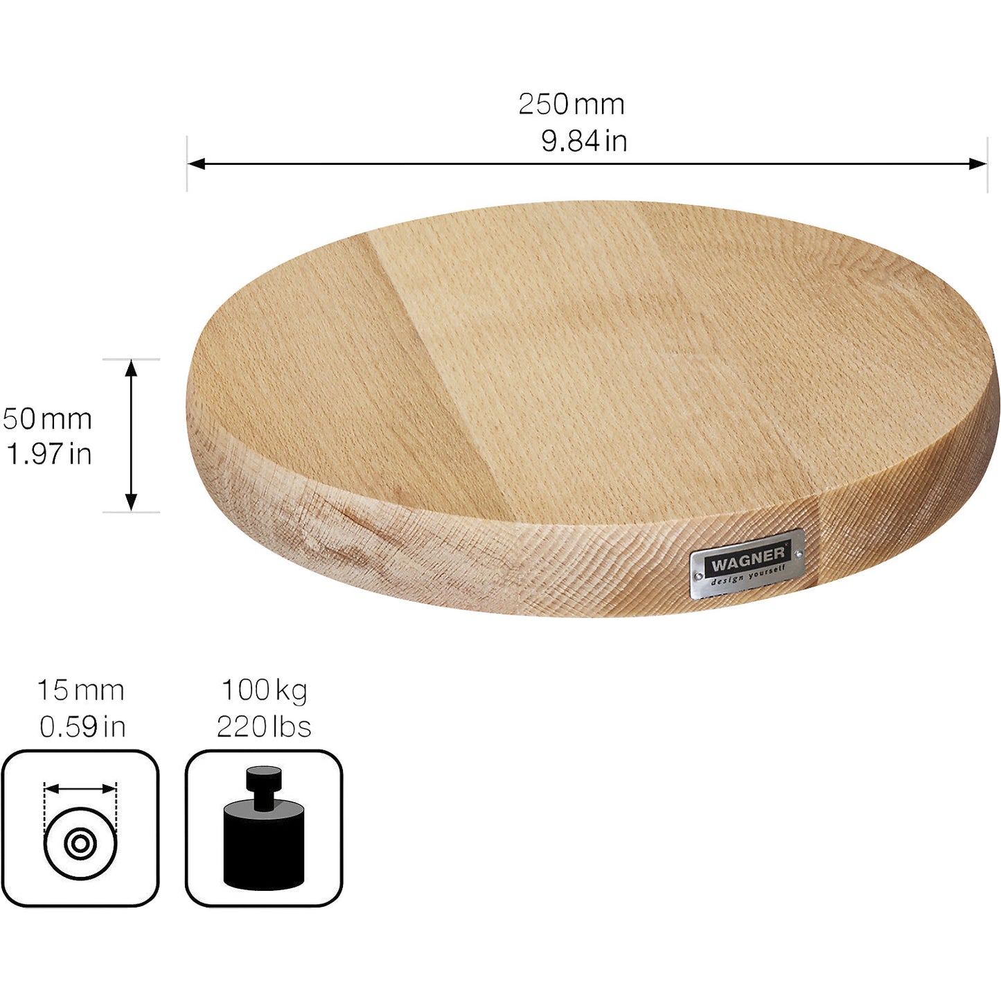 MASSIV beech plant dolly, max. load 100 kg, LxW 250 x 250 mm, natural.