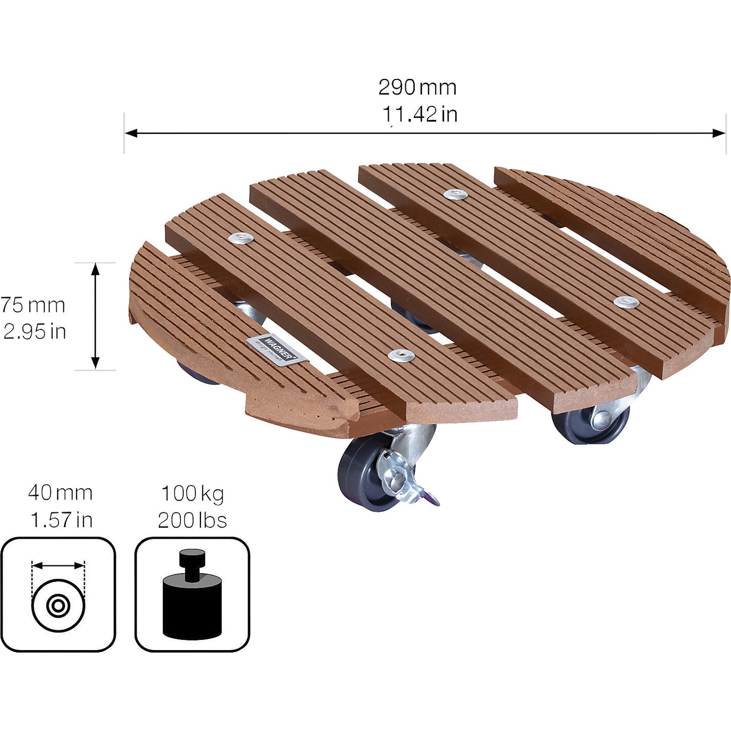 WPC plant dolly, max. load 100 kg, LxW 290 x 290 mm, ochre.