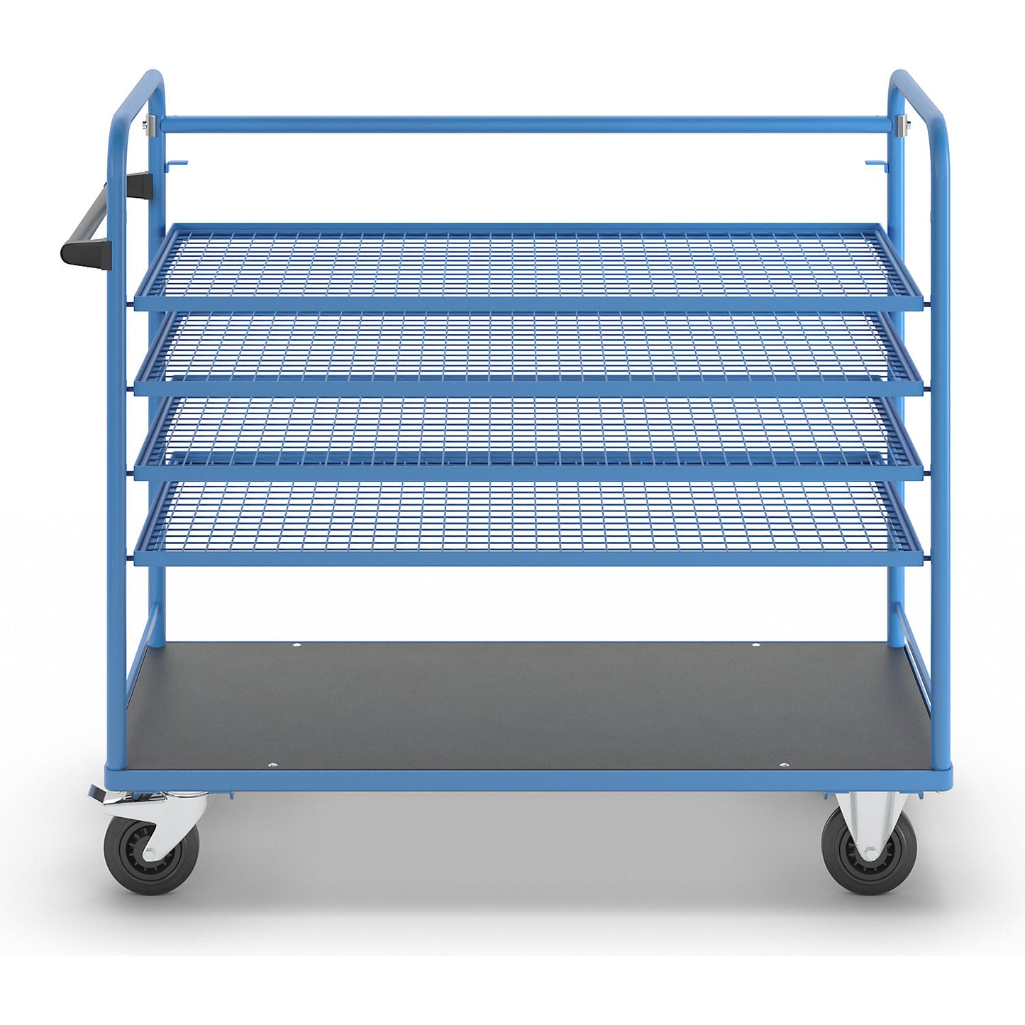 Shelf trolley, for 5 shelves, incl. 4 shelves, with mesh shelf.