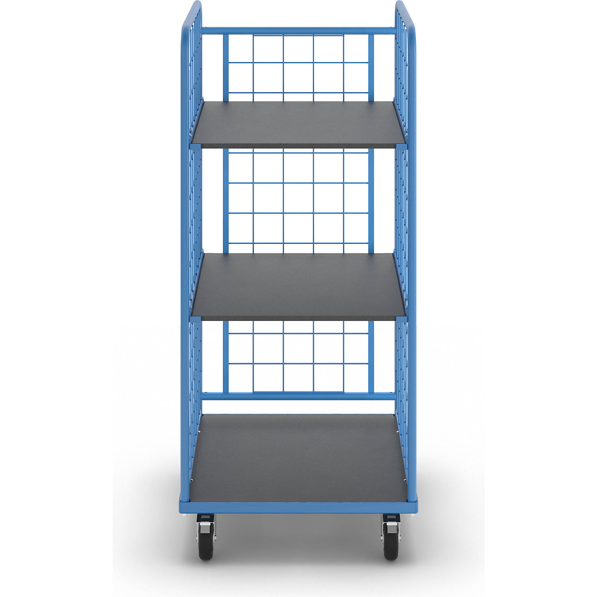 KOMPAKT shelf truck, mesh panels on 3 sides, platform 750 x 650 mm, with 2 shelves.