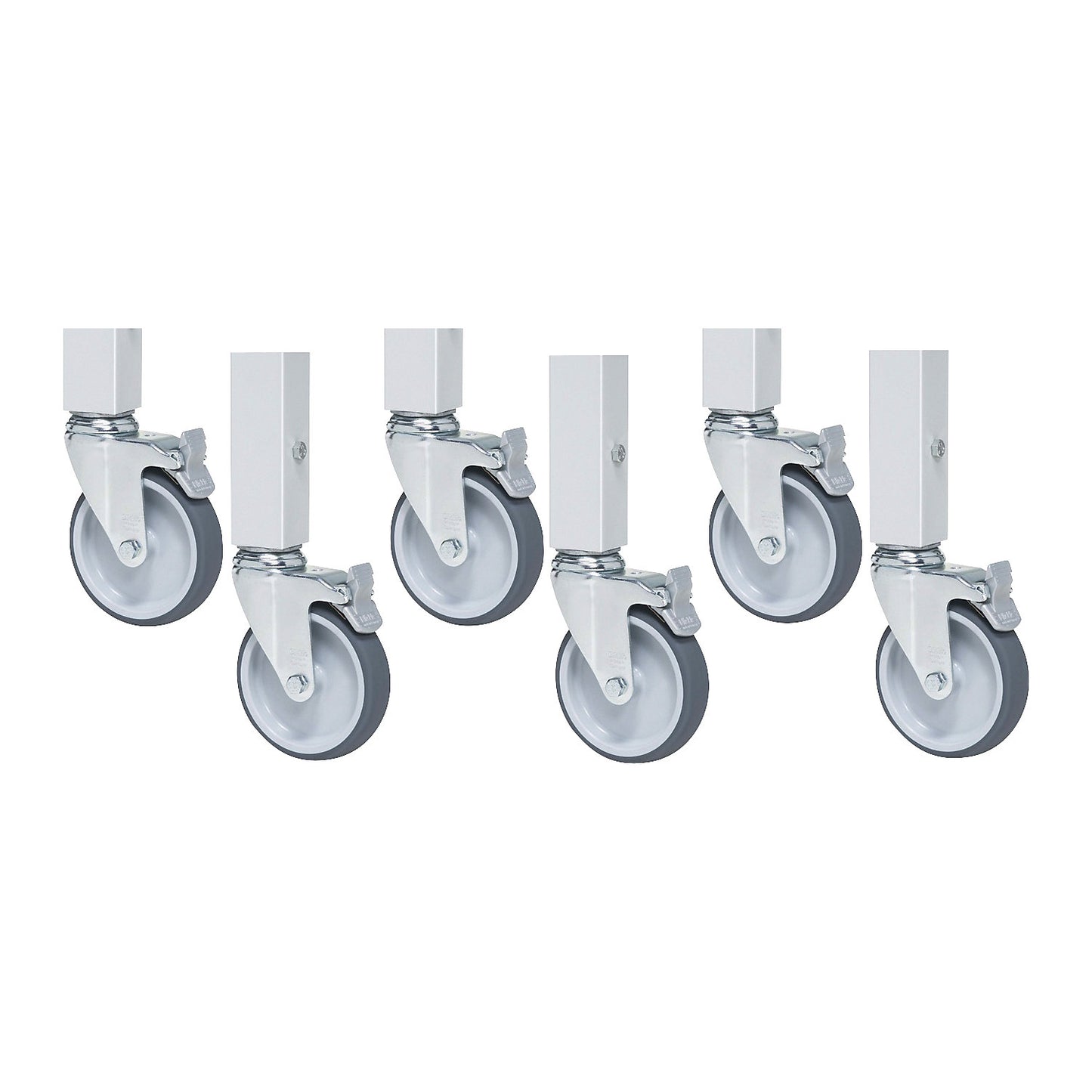 Castor set with expander, max. load 450 kg, 6 swivel castors with wheel stops.