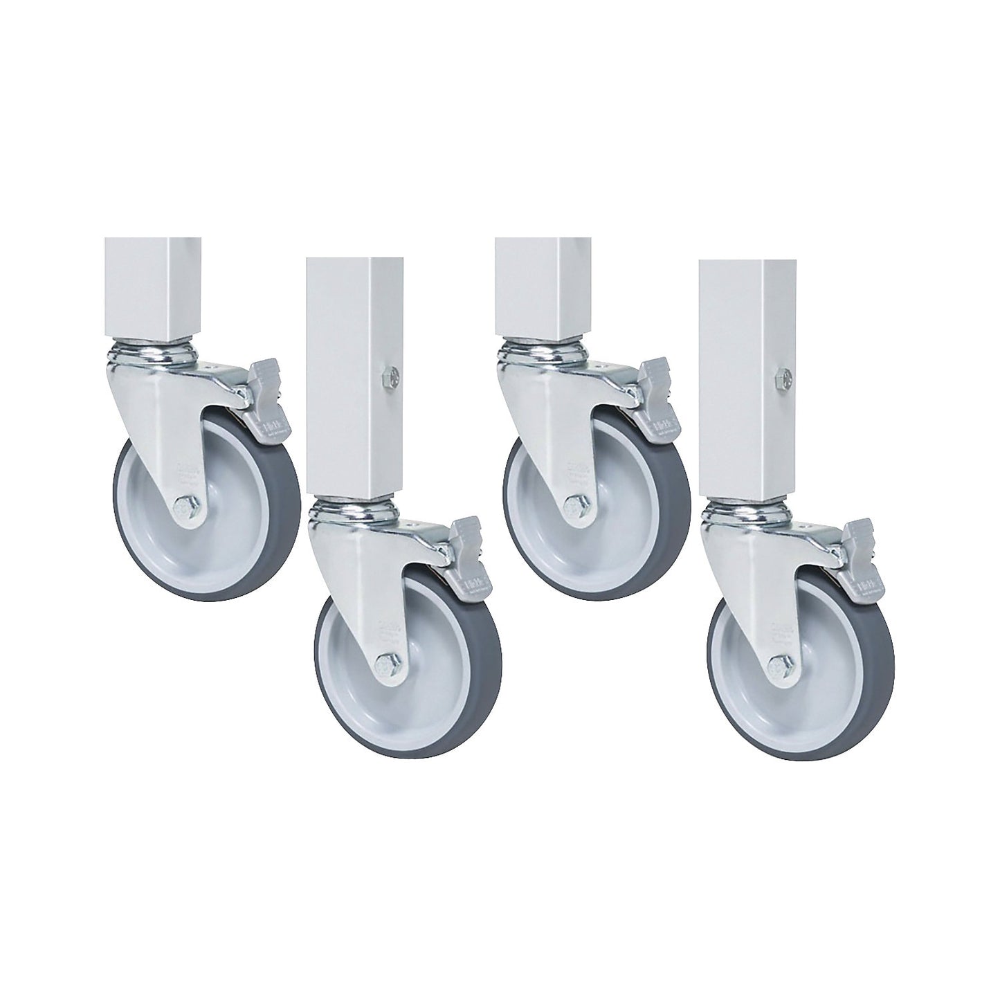 Castor set with expander, max. load 450 kg, 4 swivel castors with wheel stops.