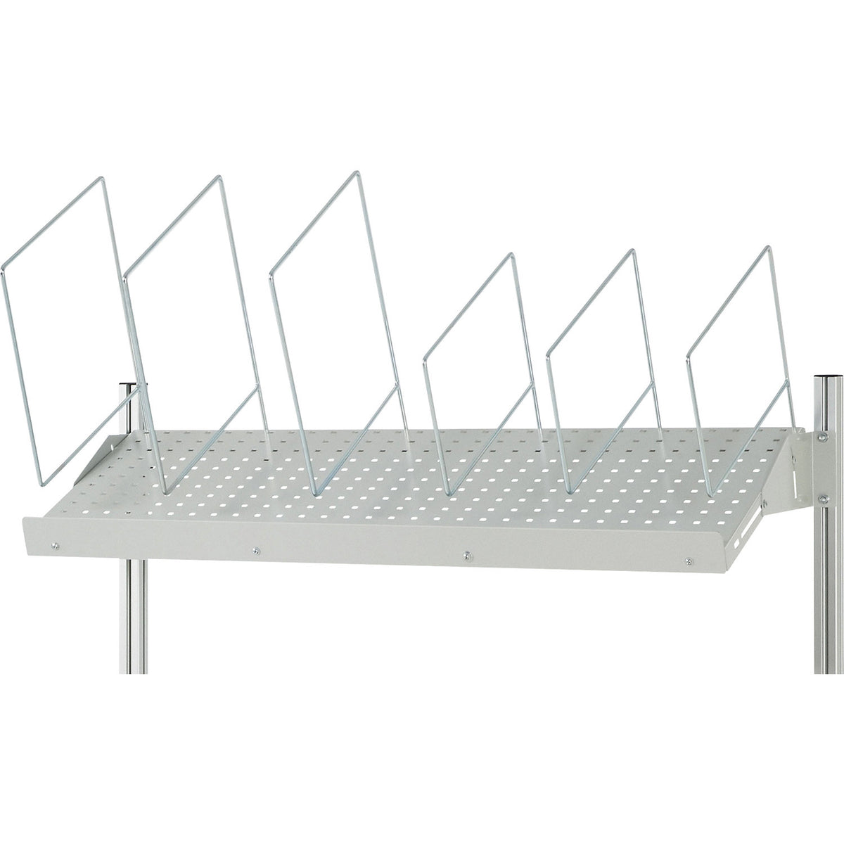 Packaging shelf, light grey RAL 7035, WxD 750 x 450 mm, 4 plug-in supports (2 x 300 mm, 2 x 500 mm).