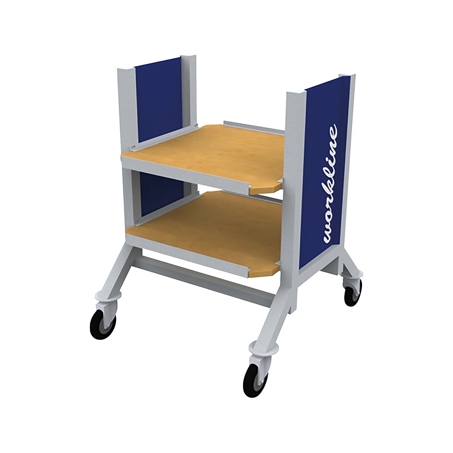 workline assembly trolley, 2 shelves, light grey/gentian blue.