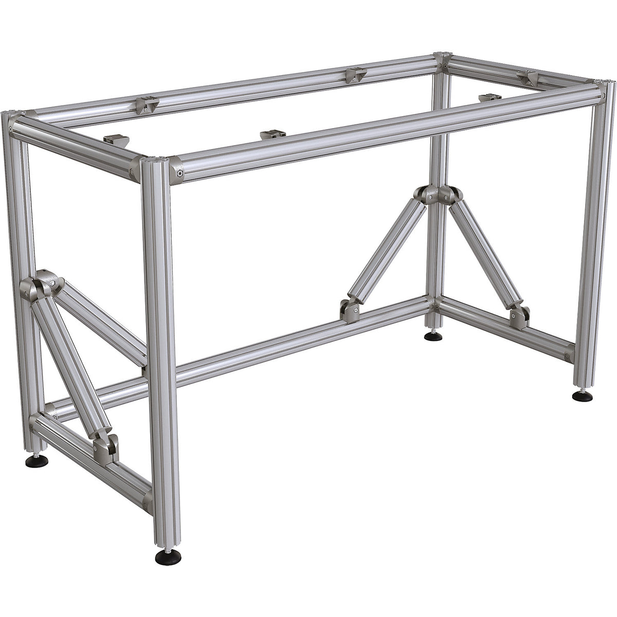 Aluminium work table frame, standing workstation, height 910 mm, WxD 1500 x 750 mm.