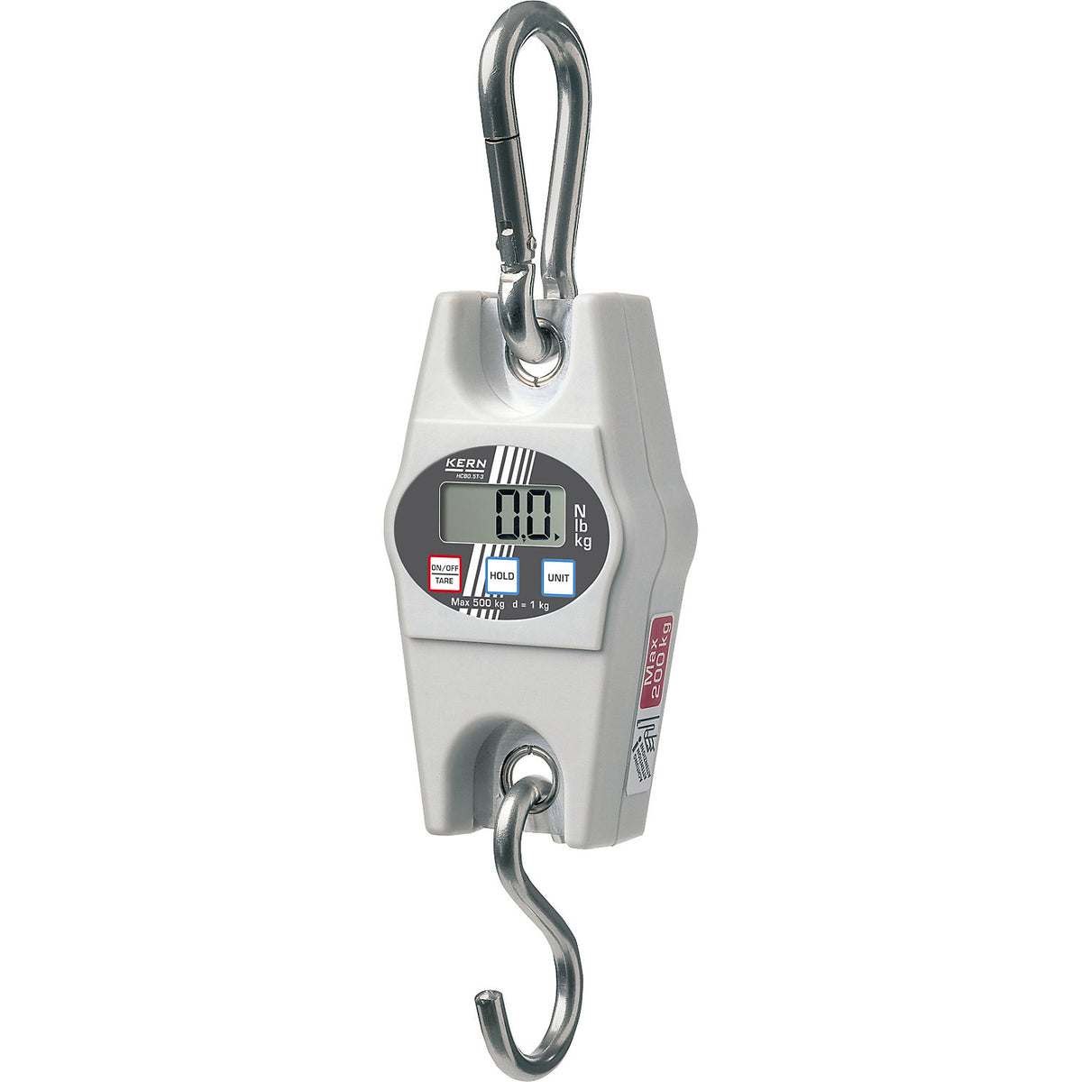 KERN HCB suspension scales, HxW 153 x 43 mm, max. weighing range 200 kg, scale division 100 g.