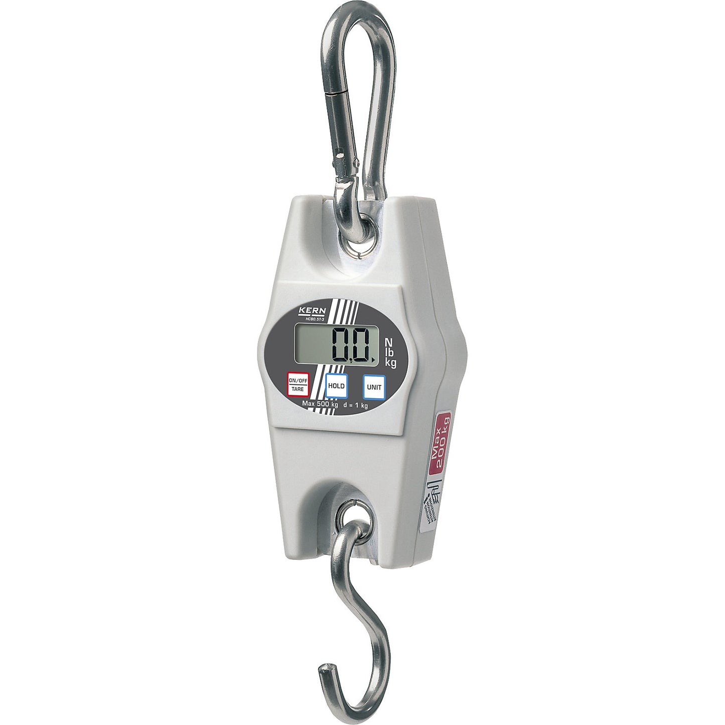 KERN HCB suspension scales, HxW 153 x 43 mm, max. weighing range 100 kg, scale division 200 g.